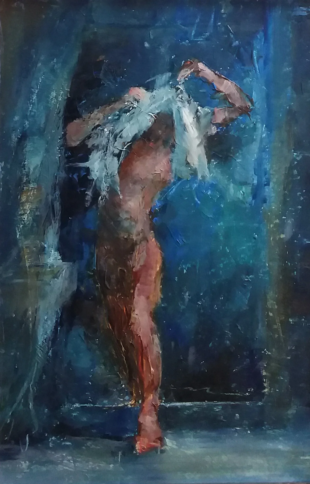 Joan Prickett 'Shower. Petit Mas, France', oil on board, 30 x 20cm, £ 370