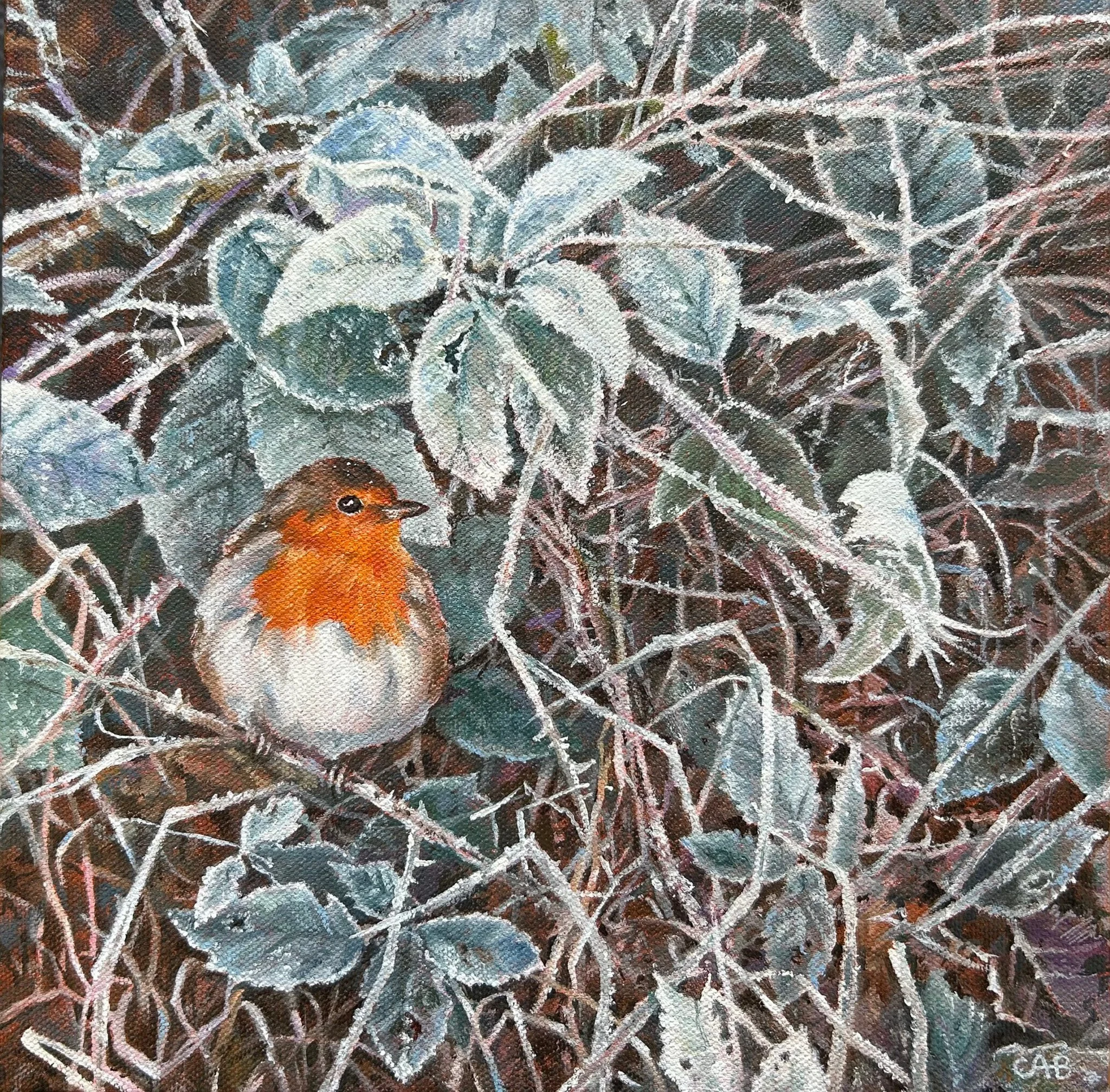 Christine Baines 'Erithacus ruberula', oil, 55x25.5cm, £300