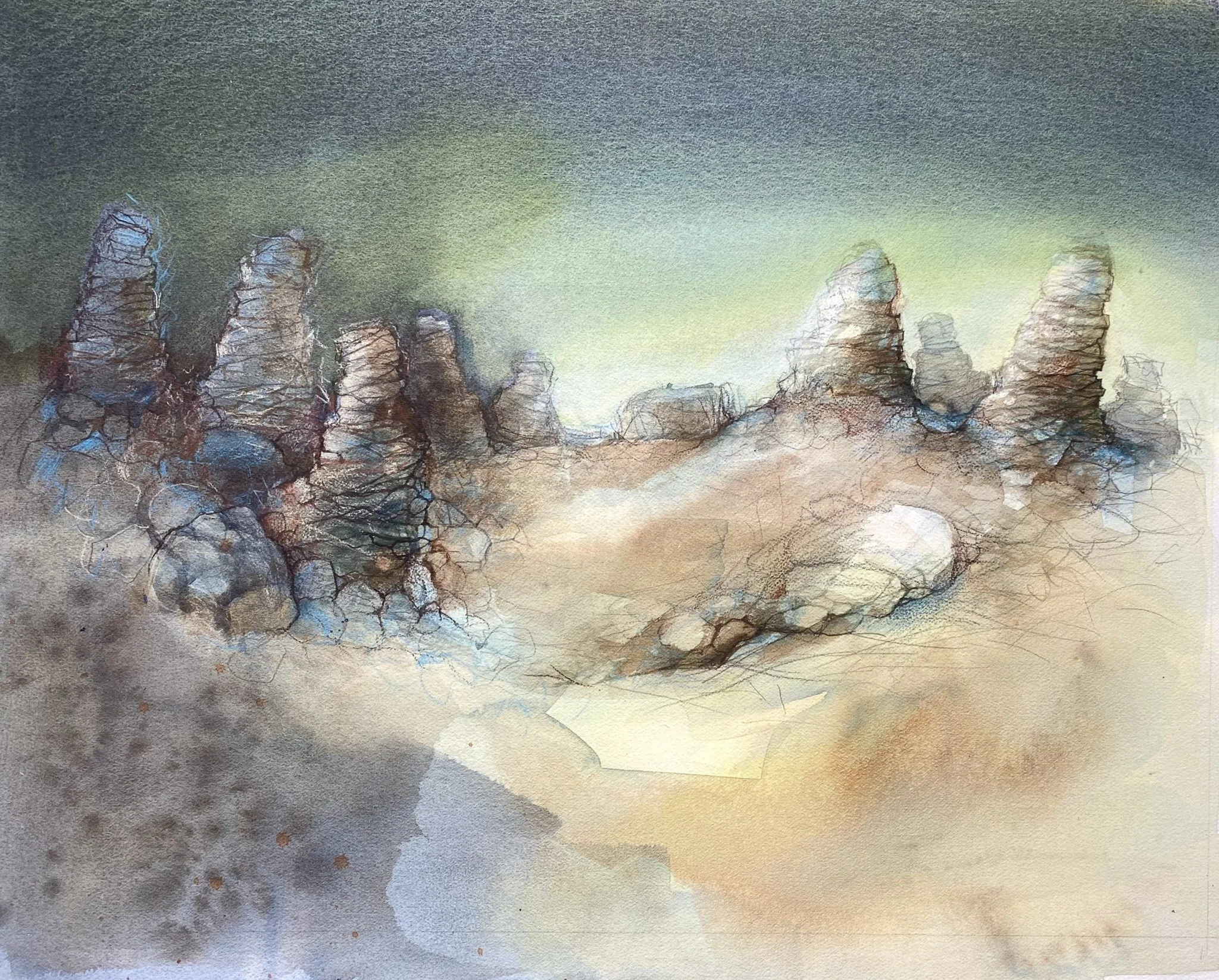 Rachel Gibson 'Aurora over Talkin Fell', acrylic and pastel, 44 x 57cm, £850