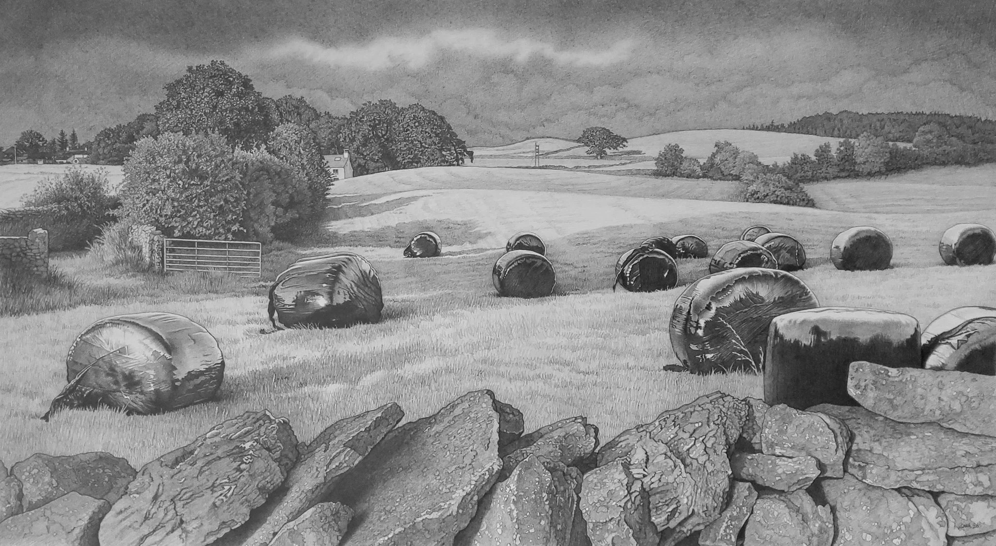 Dawn G Chandler 'Gathered & wrapped before the rain', pencil, 48 x 74cm, £850