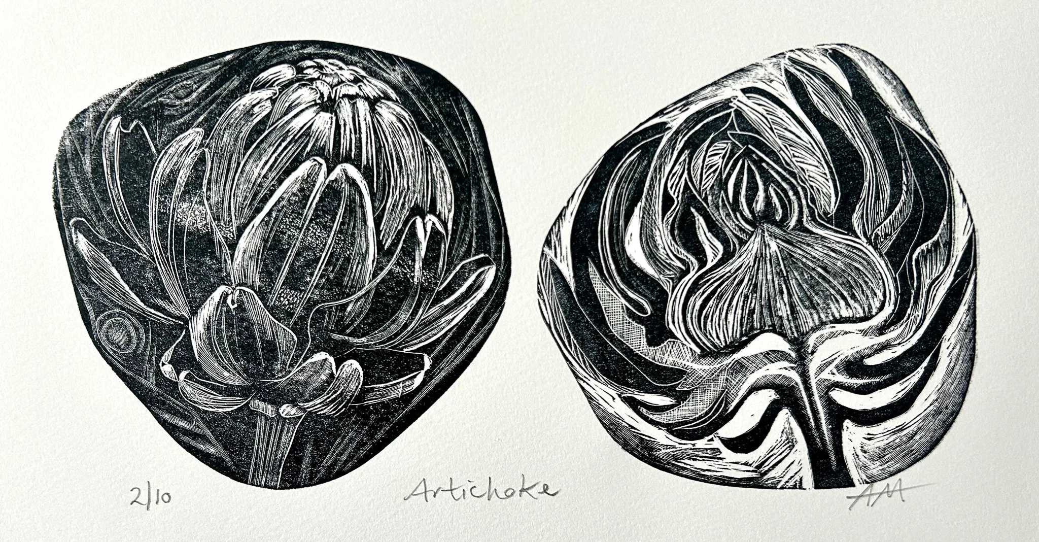 Angie Mitchell  'Artichoke', wood engraving, £175