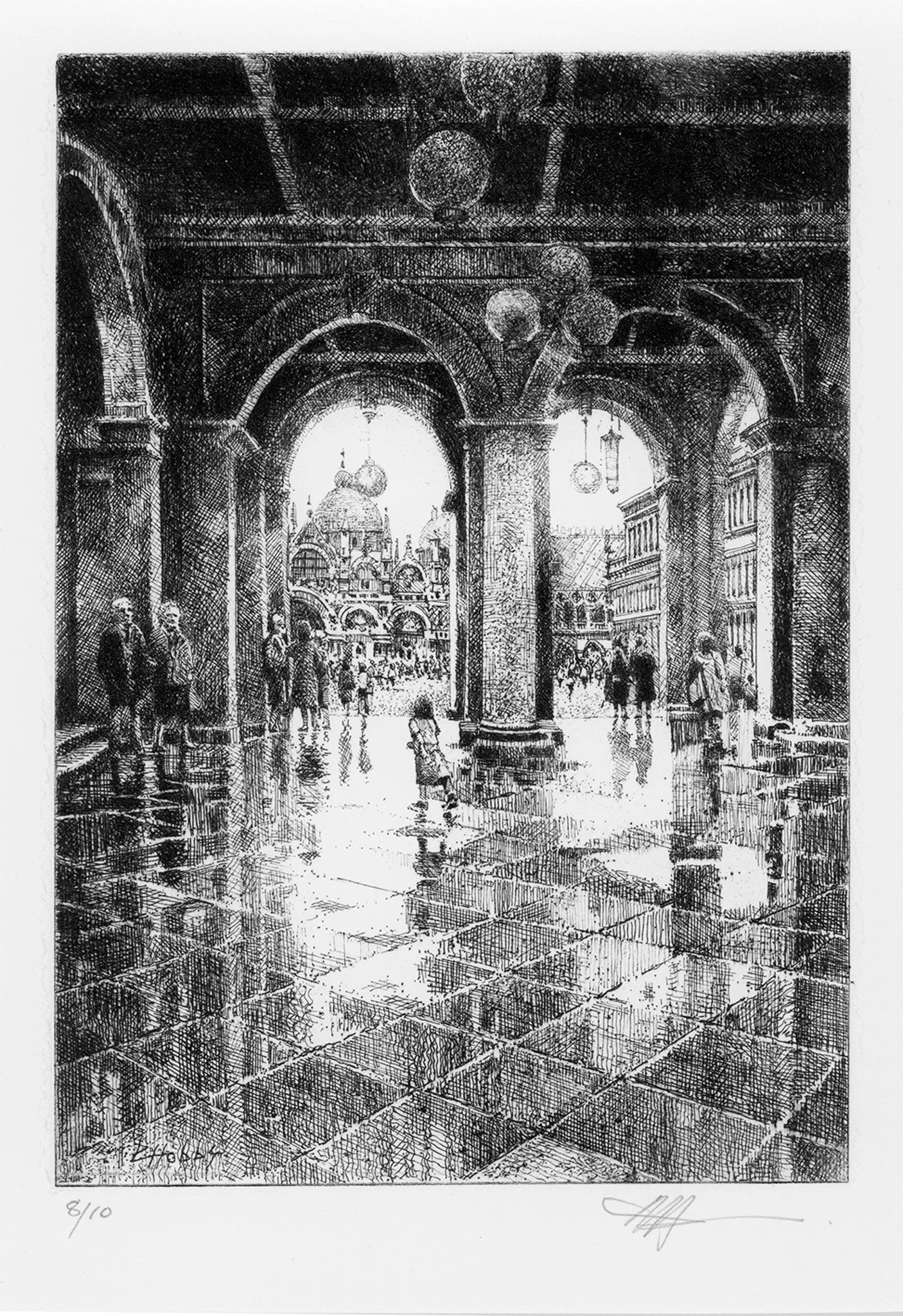 P L Hobbs 'Beneath the Arches, Venice', Drypoint Etching, 24 x 18cm, £280