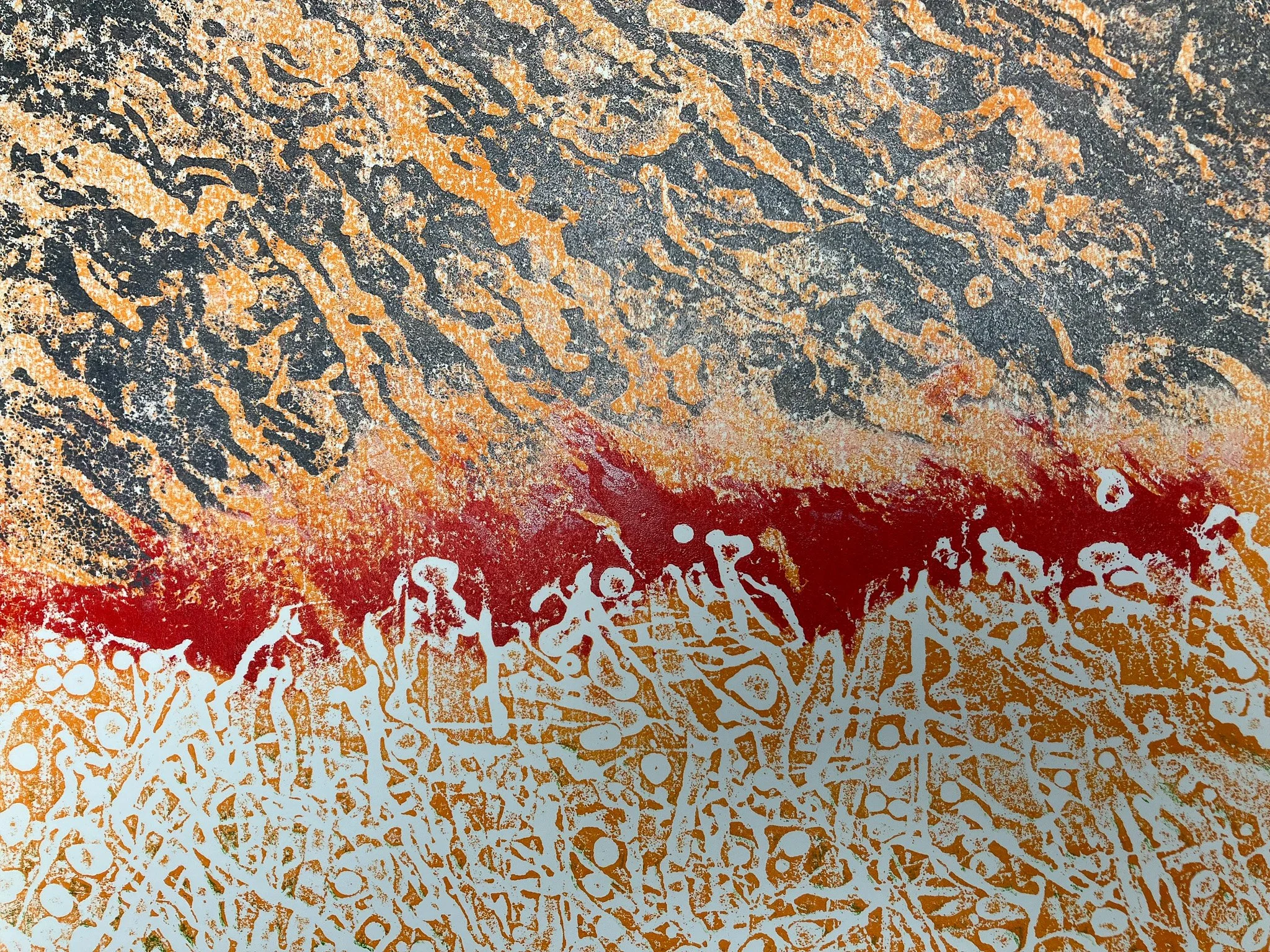 Marion Kuit 'Peat burning', monoprint, 40 x 34cm, £200