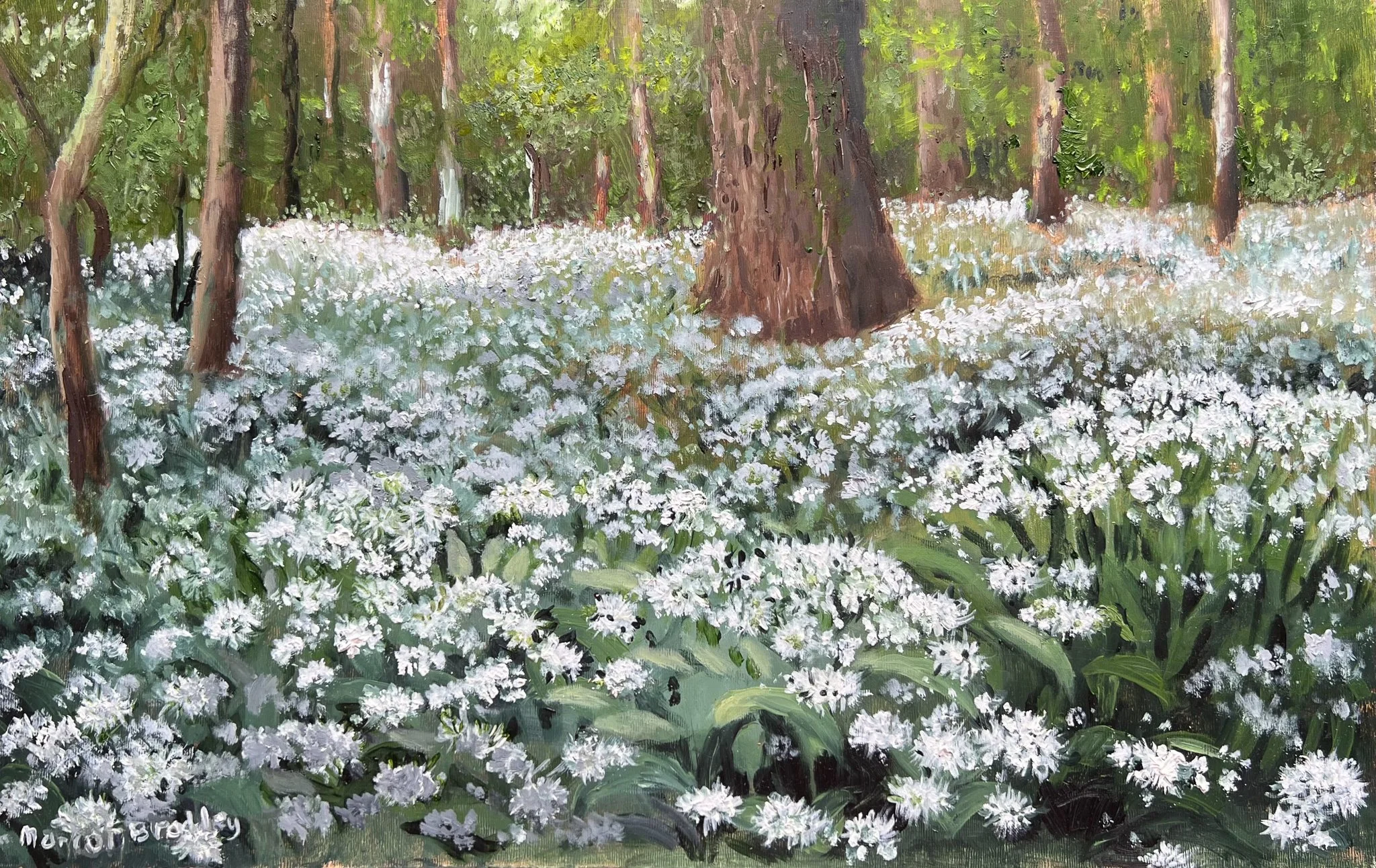 Marion Bradley 'Wild Garlic Near Bassenthwaite', oil, 25 x 40cm, £350
