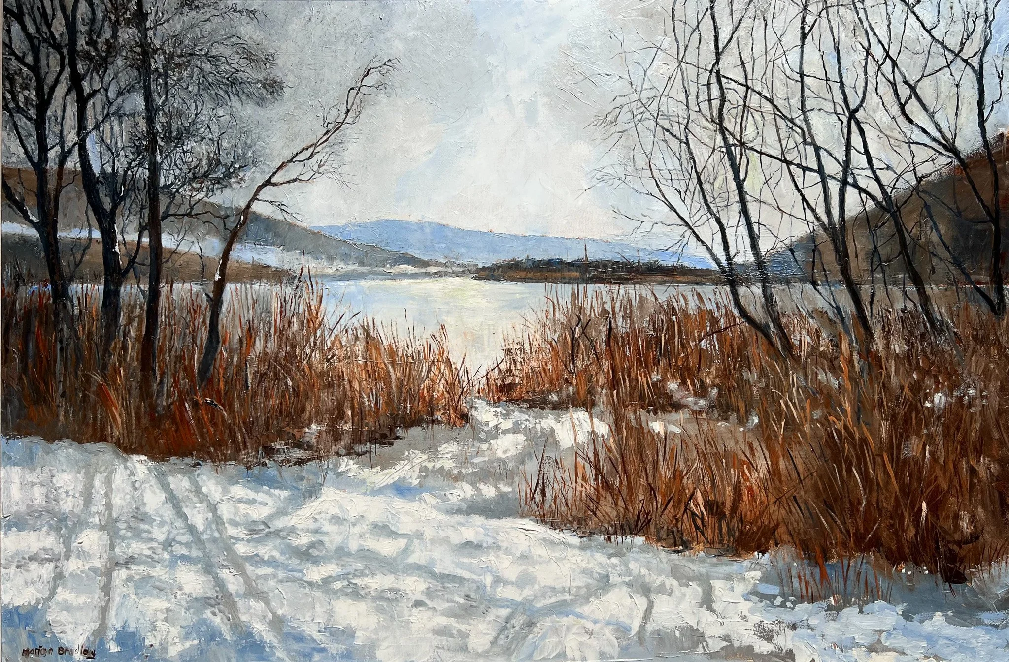 Marion Bradley 'Winter Snow By Windermere', oil, 60 x 90cm, £995