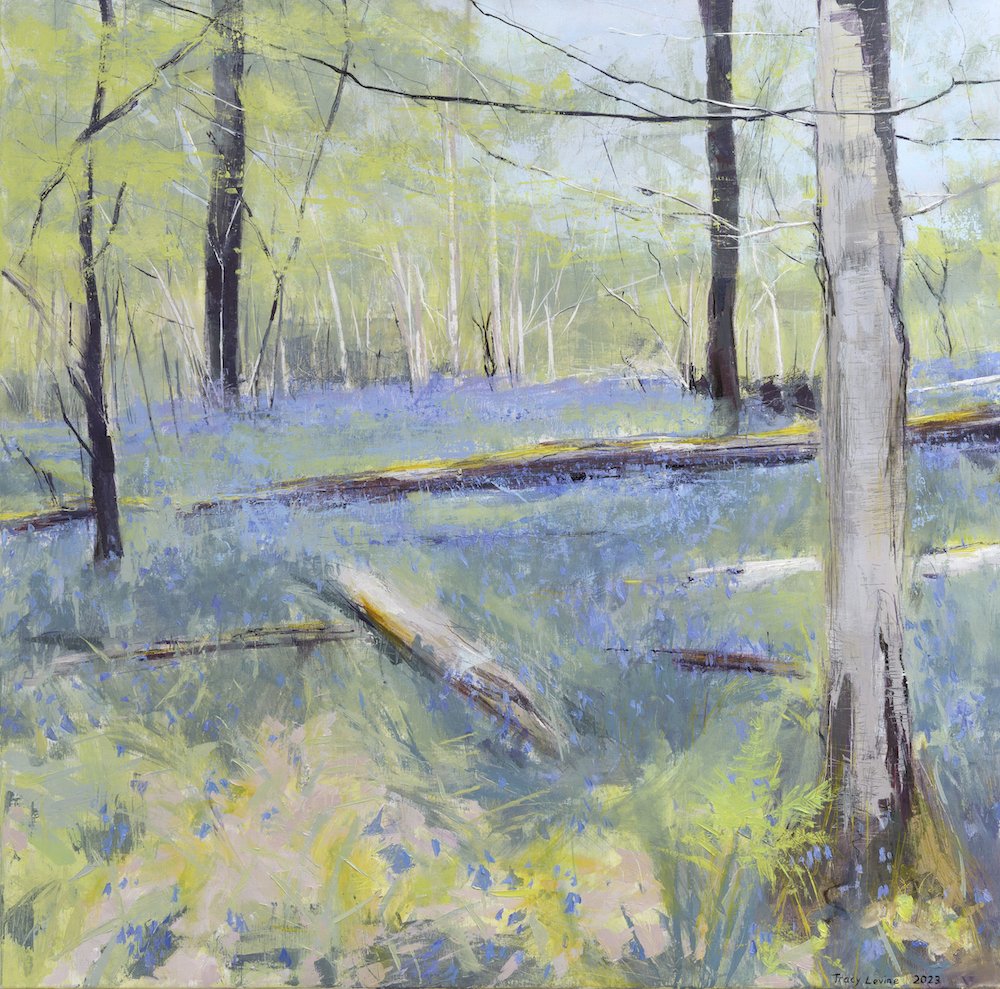 Woodland Bluebells in Spring - acrylic, oil and mixed media
