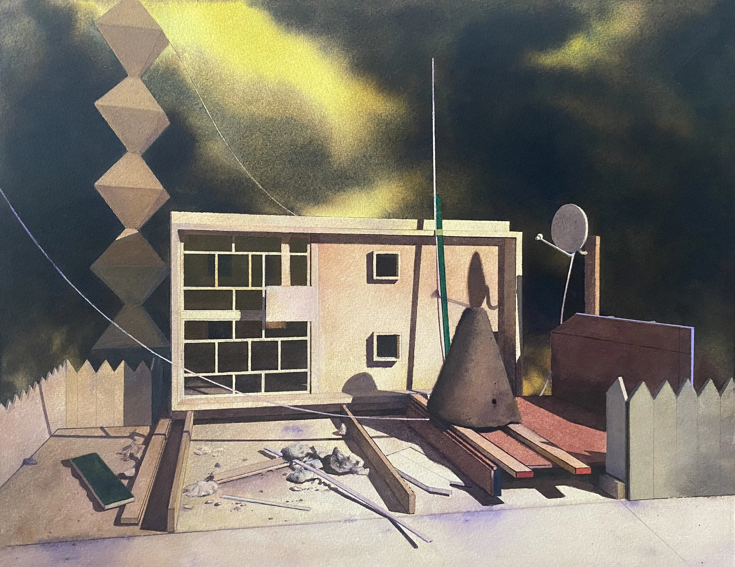 Memorial Composition with Grid A (Lozenge) no.2 2025, Watercolour and Gouache on paper, 29.1 x 37.8 cm