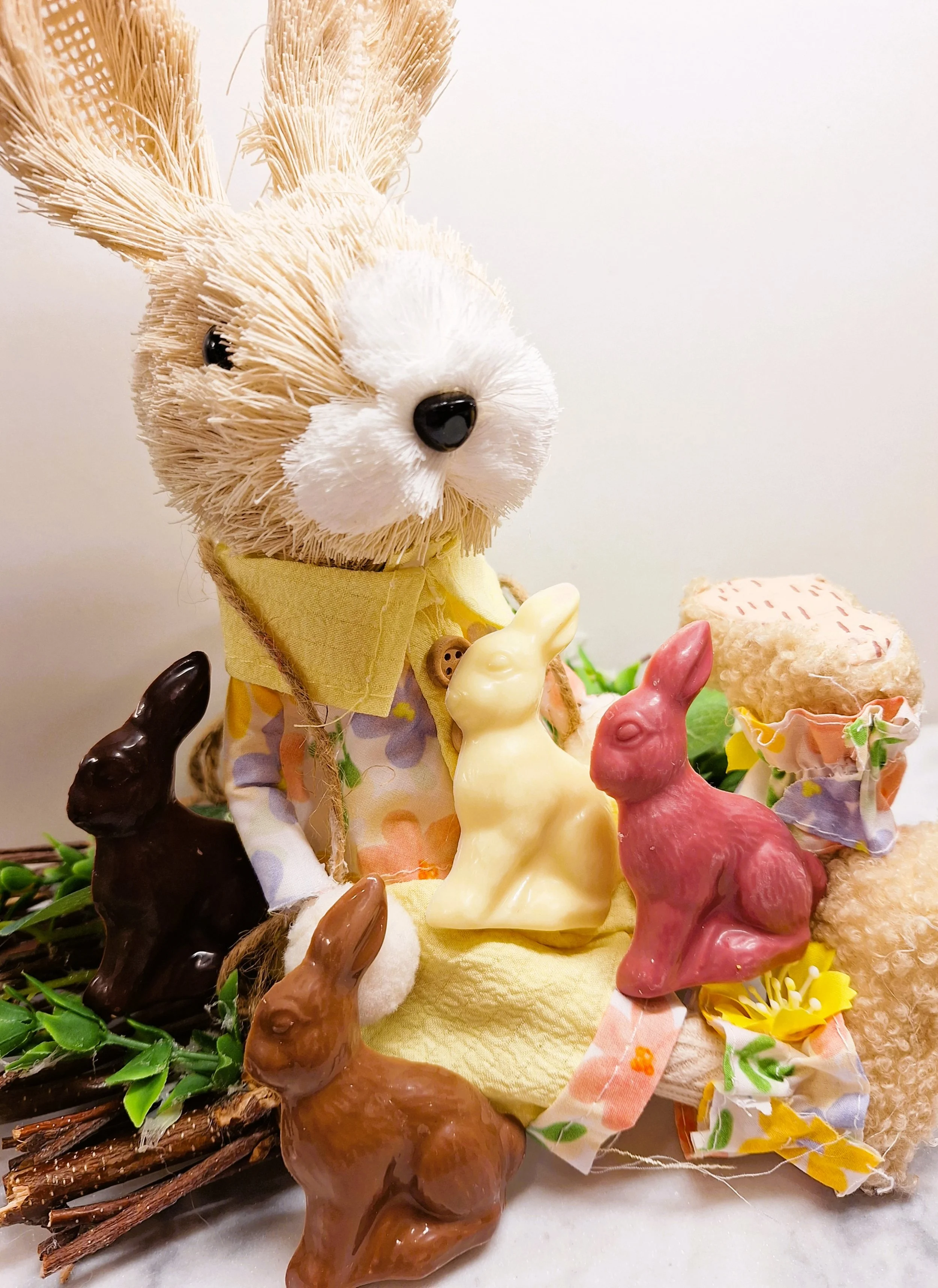 Easter Chocolate Rabbits with decorative rabbit figure.JPG