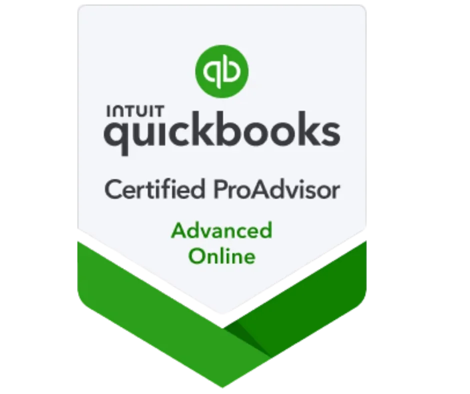 QuickBooks Certified ProAdvisor badge with green and white design.