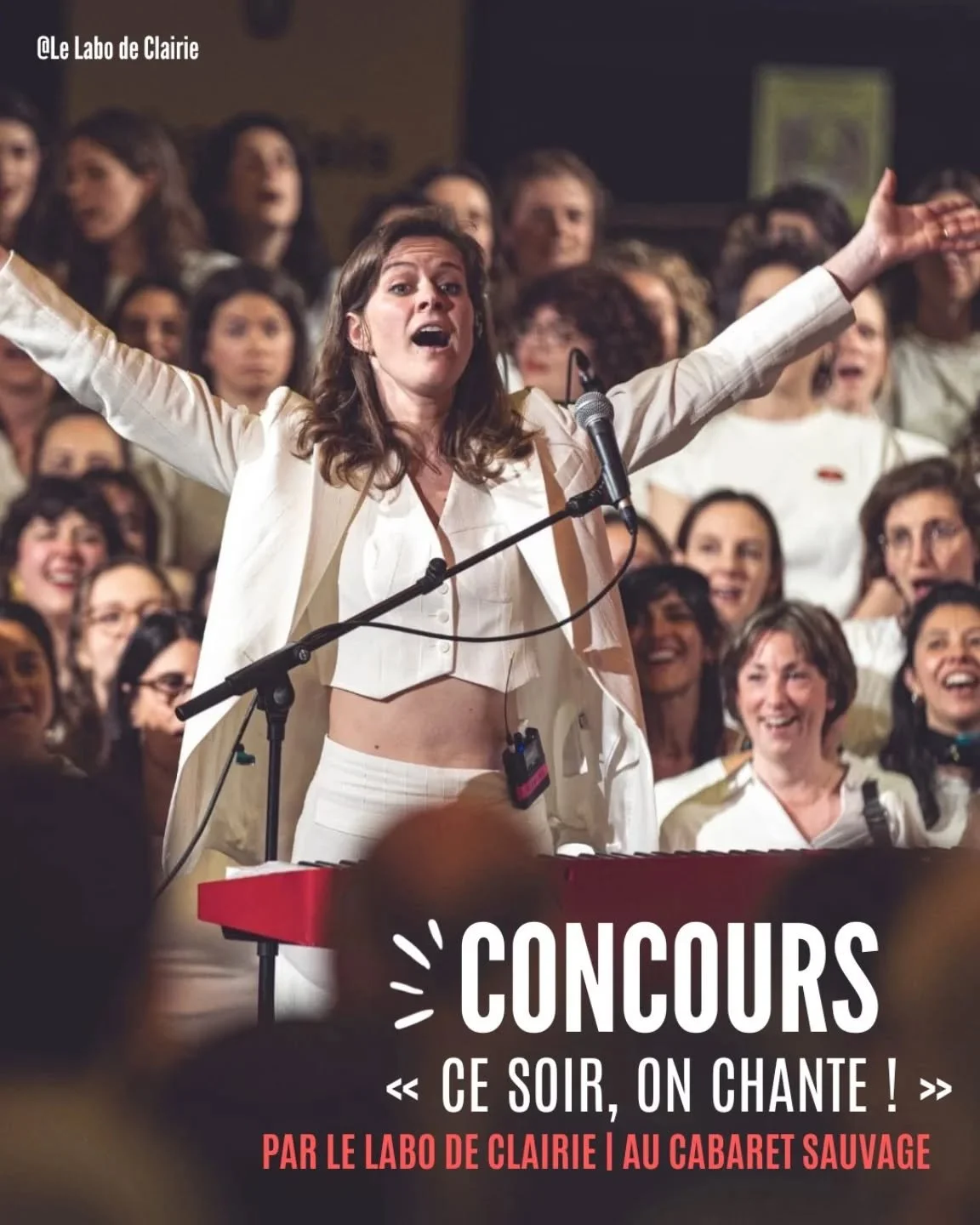 🔥 Parcours F&eacute;ministes rejoint @lelabodeclairie pour vous faire gagner des places pour leurs prochains concerts !

✨ Ce soir, on chante ! ✨
Une exp&eacute;rience musicale participative, festive et collective.

Aux manettes, Clairie r&eacute;un