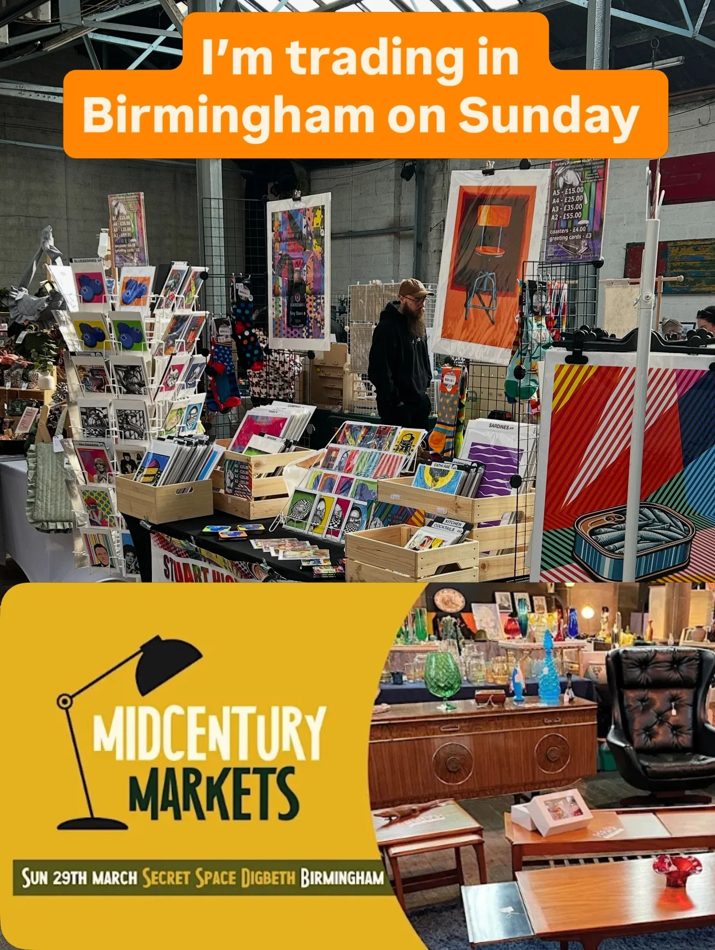 Off to the West Midlands on Sunday just to catch up on some vintage and see if my memorable images blend in. @sueryderleicester @midcenturymarkets @popupartleicester @indiemartcov @birminghamartisanmarkets #artprints #popupartshow #vintage #collectab