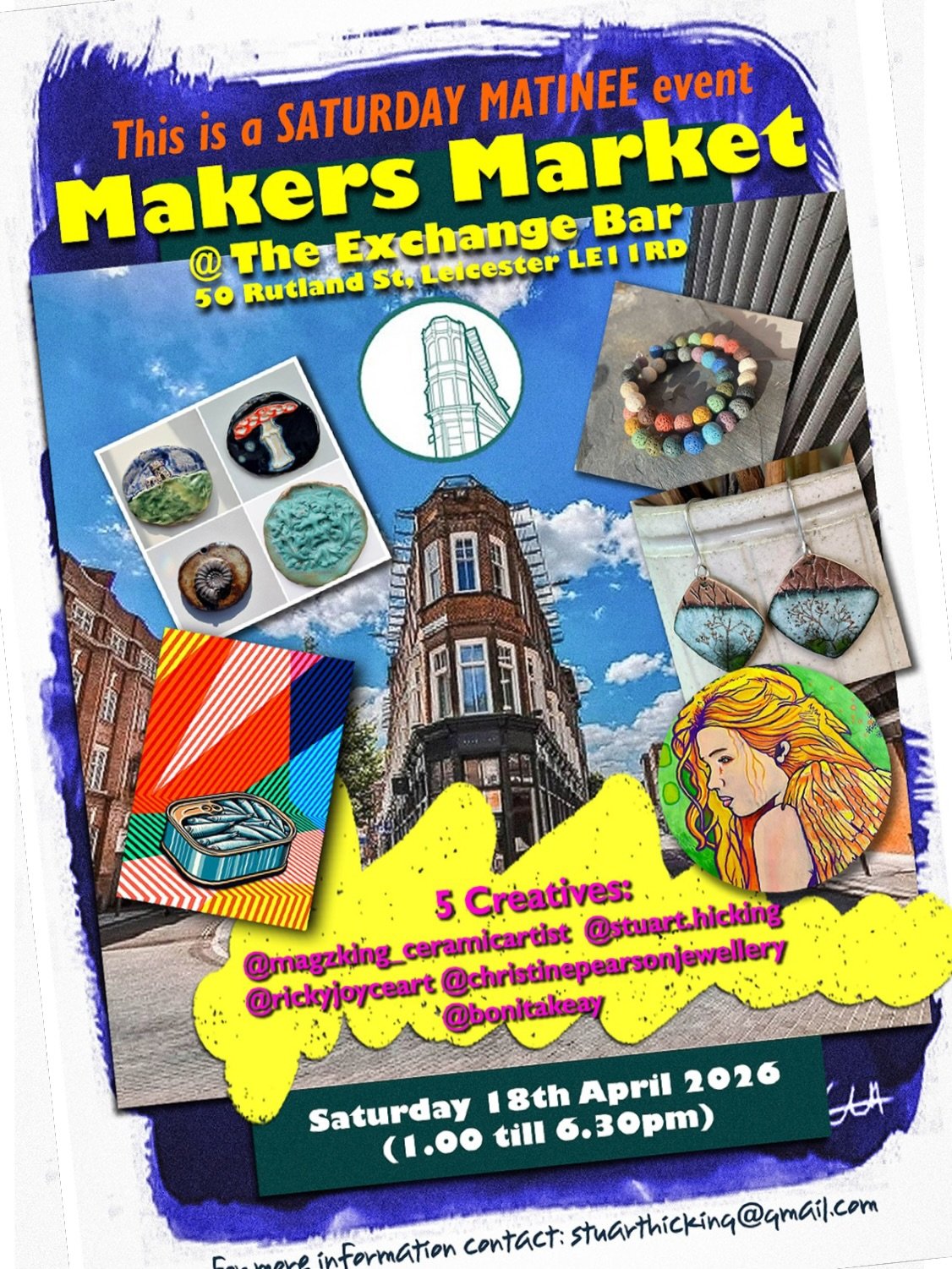 Two weeks to go for the next  Makers Matinee Market at @theexchangebar_  Yes, Saturday 18th April 1-6.30pm.  A host of local creatives will be there with their wares. What&rsquo;s not to love 😍🥰🤪
@theexchangebar_ @magzking_ceramicartist @rickyjoyc
