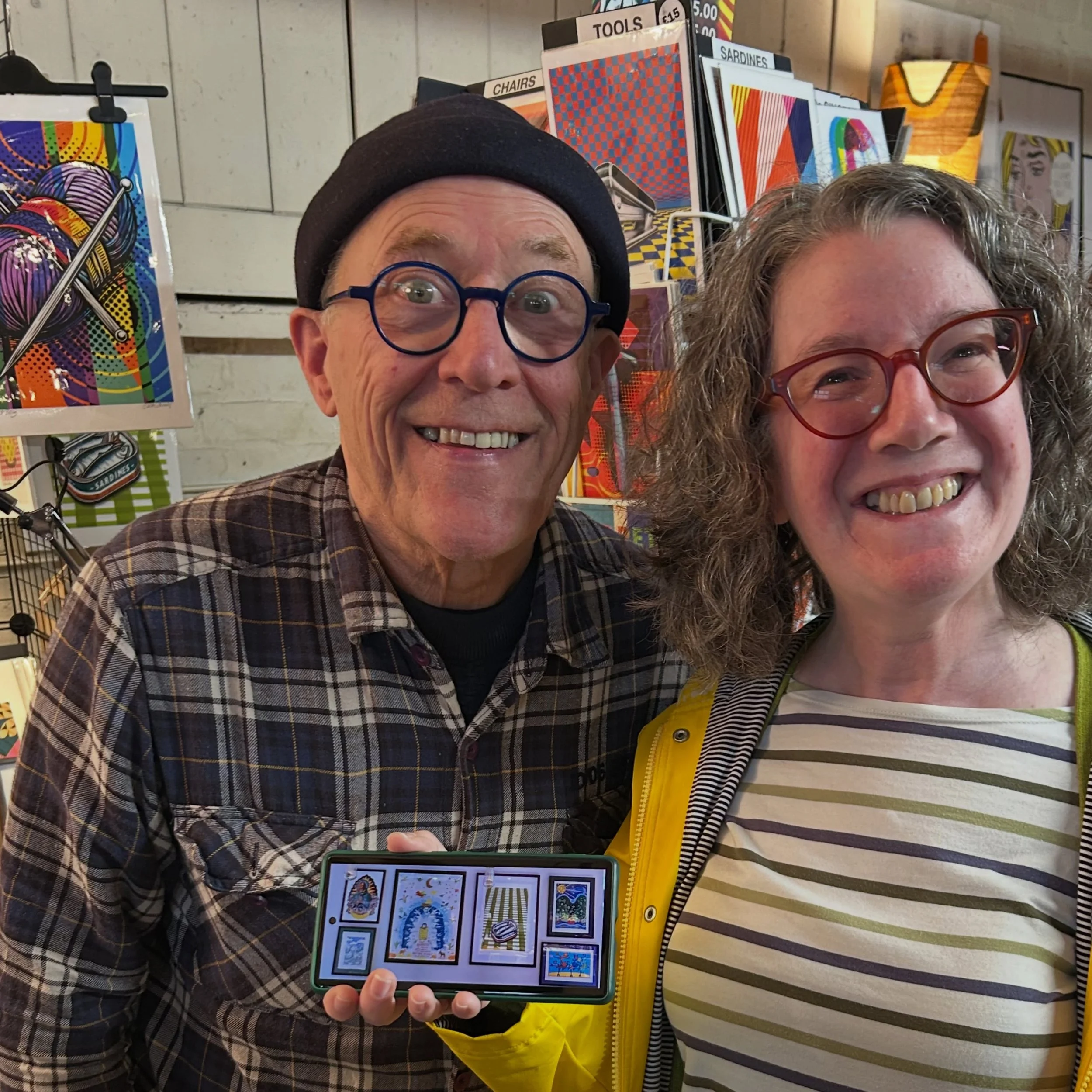 This lovely lady and her husband stopped by at my stall on Saturday at St Mary&rsquo;s Retro Market. They showed me a photo of my Green sardine print framed and hanging on their kitchen wall. They had bought it at the Open exhibition at Leicester mus