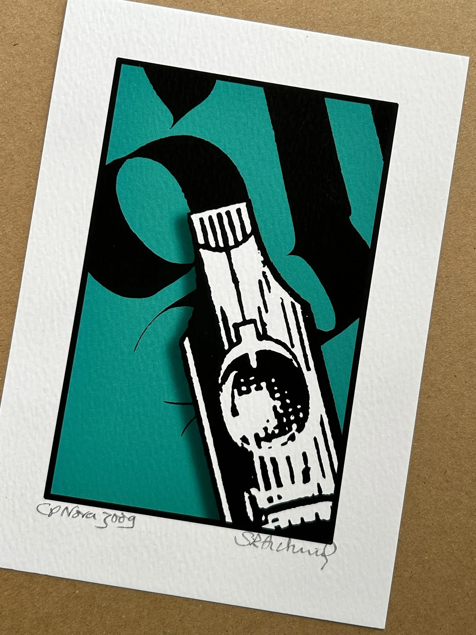 Ink pen on Teal - Giclee print on 300gsm paper