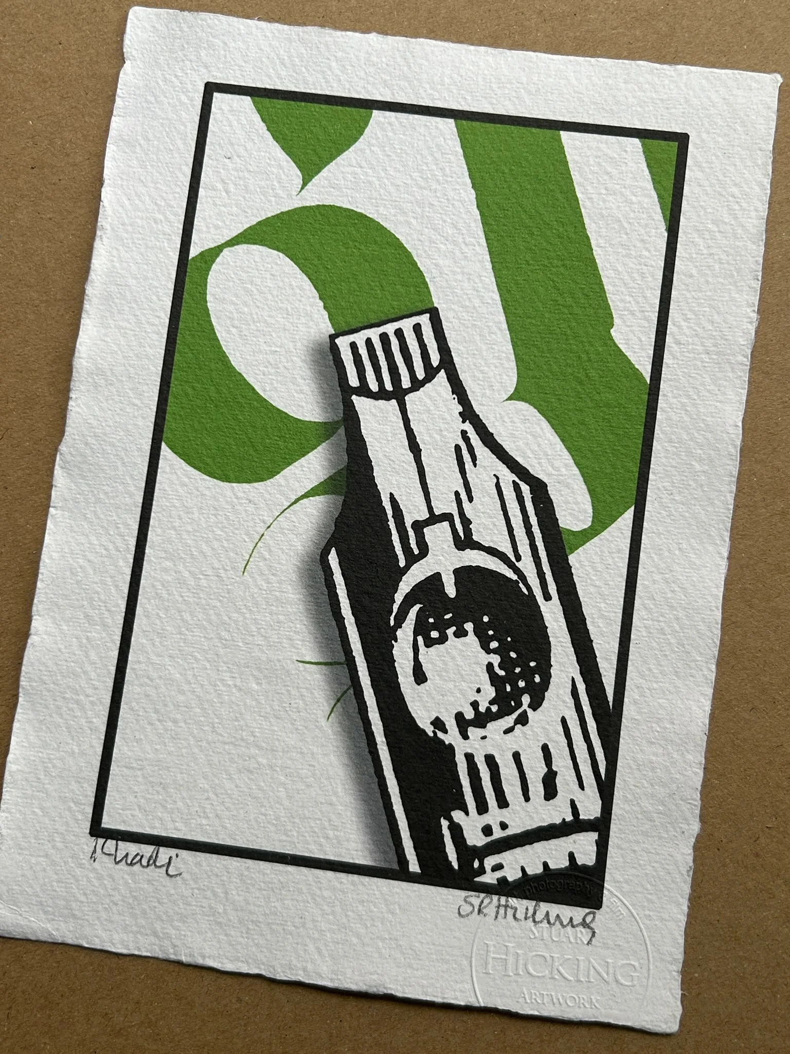 Green ink pen on Khadi - Giclee print on khadi paper (embossed)