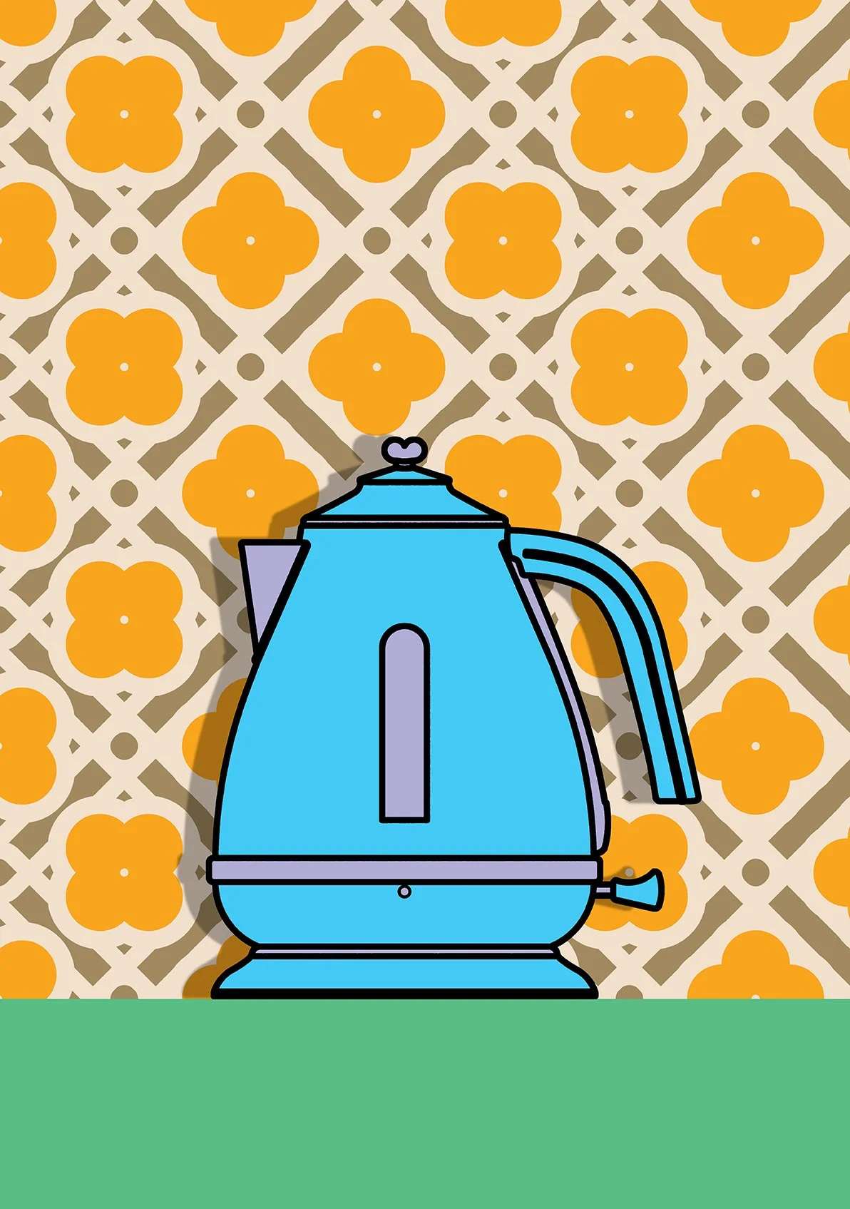 Retro Blue Kettle Art Print