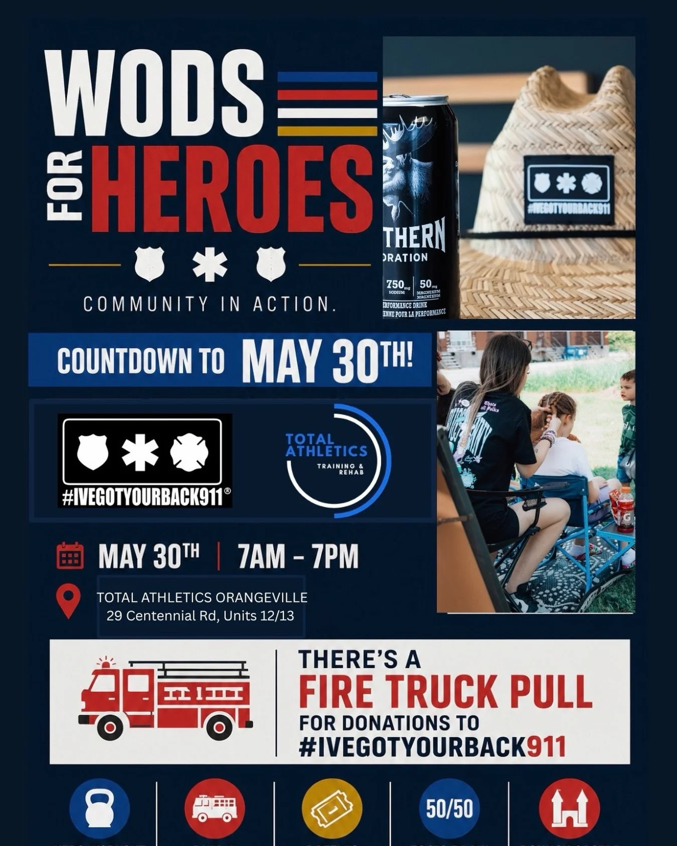 🚨 WODS FOR HEROES is almost here 🚨

May 30th | 7AM&ndash;7PM
📍 Total Athletics Orangeville

A full day of community, fitness, family fun, and supporting our first responders ❤️

🔥 Hero workouts every 2 hours
🚒 Pull a fire truck
🎟 Raffles + 50/5