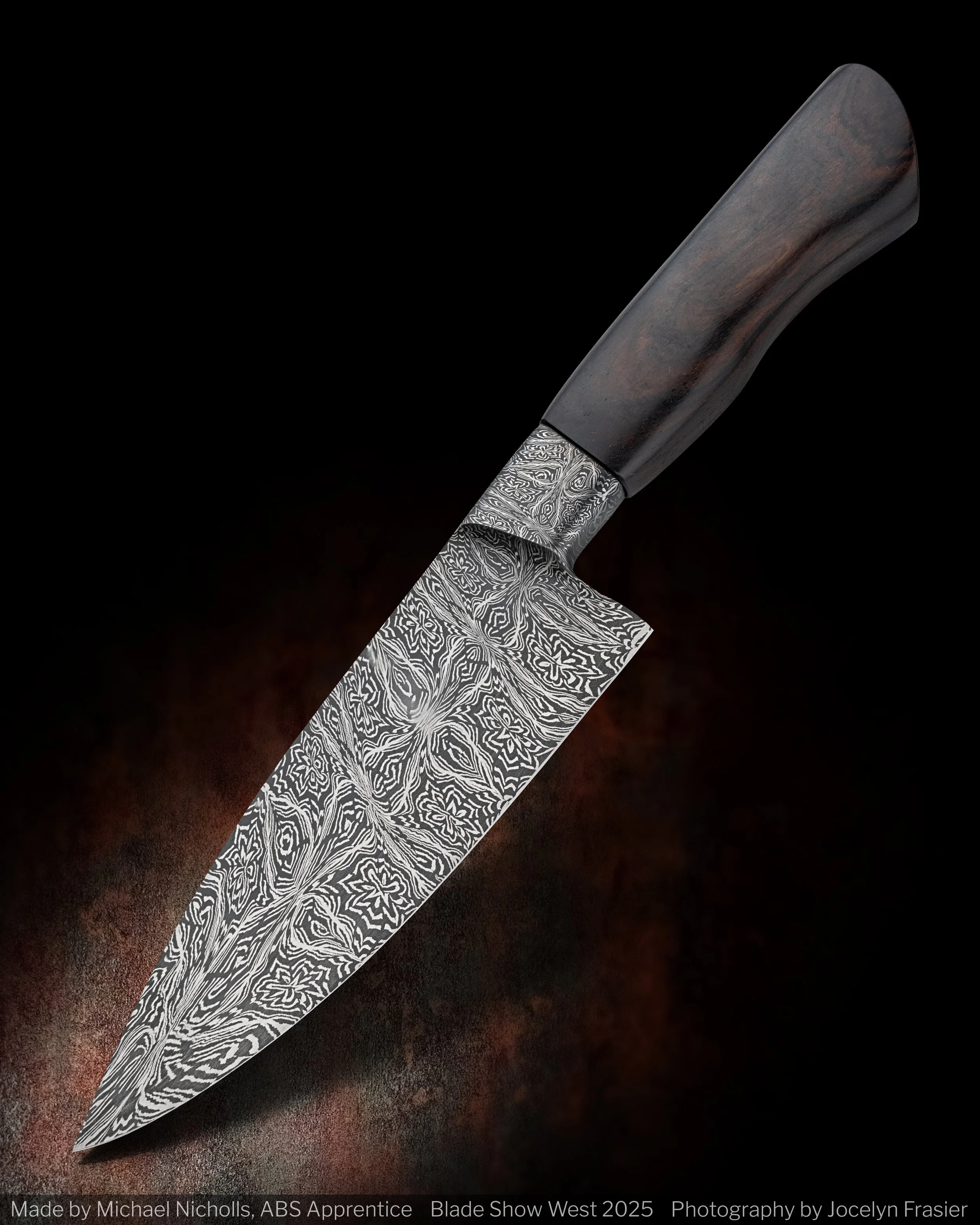 6" Petty Chef Integral Mosaic Damascus (Gorgan Flower) with African Blackwood handle