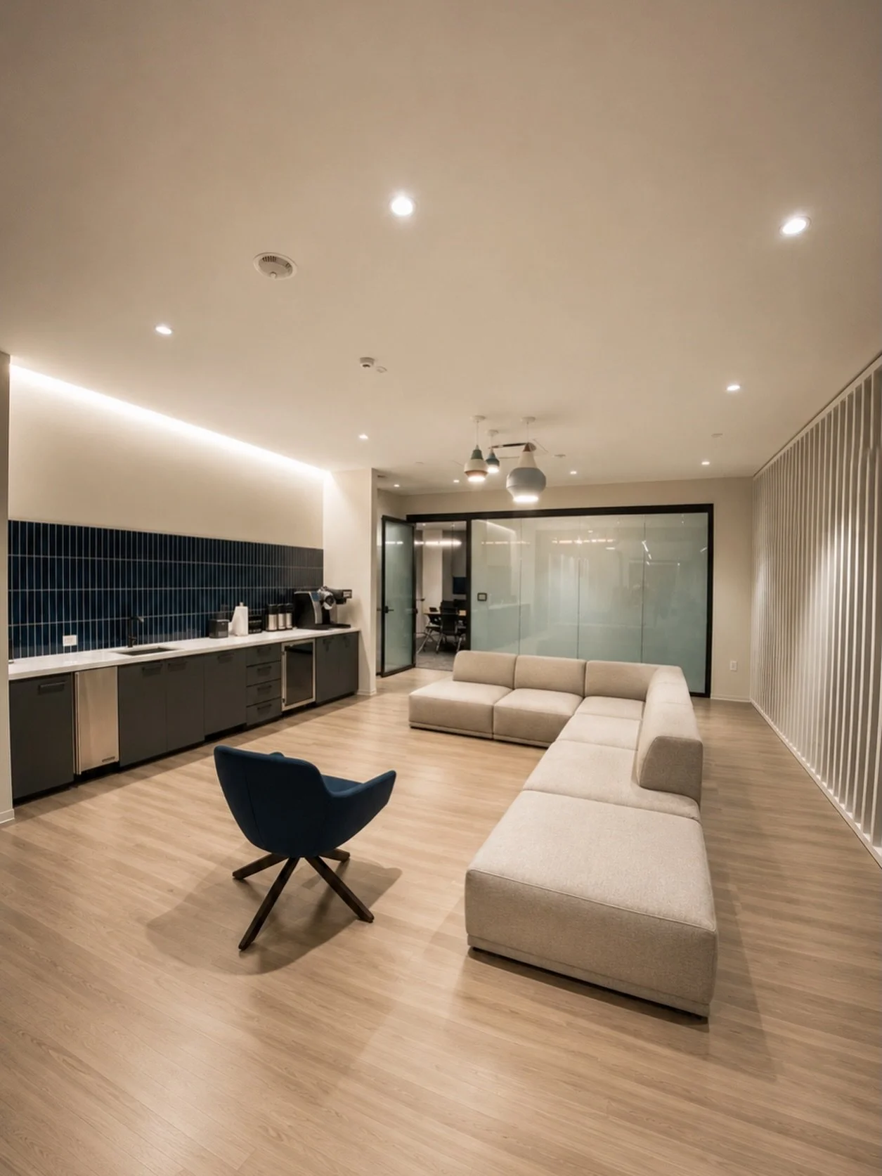 ✨ The best spaces make people want to stay a little longer.

For this project, Ardenture brought together custom millwork, a built-in hospitality station, modern lounge furniture, decorative wall treatments, glass-front meeting spaces, and clean arch