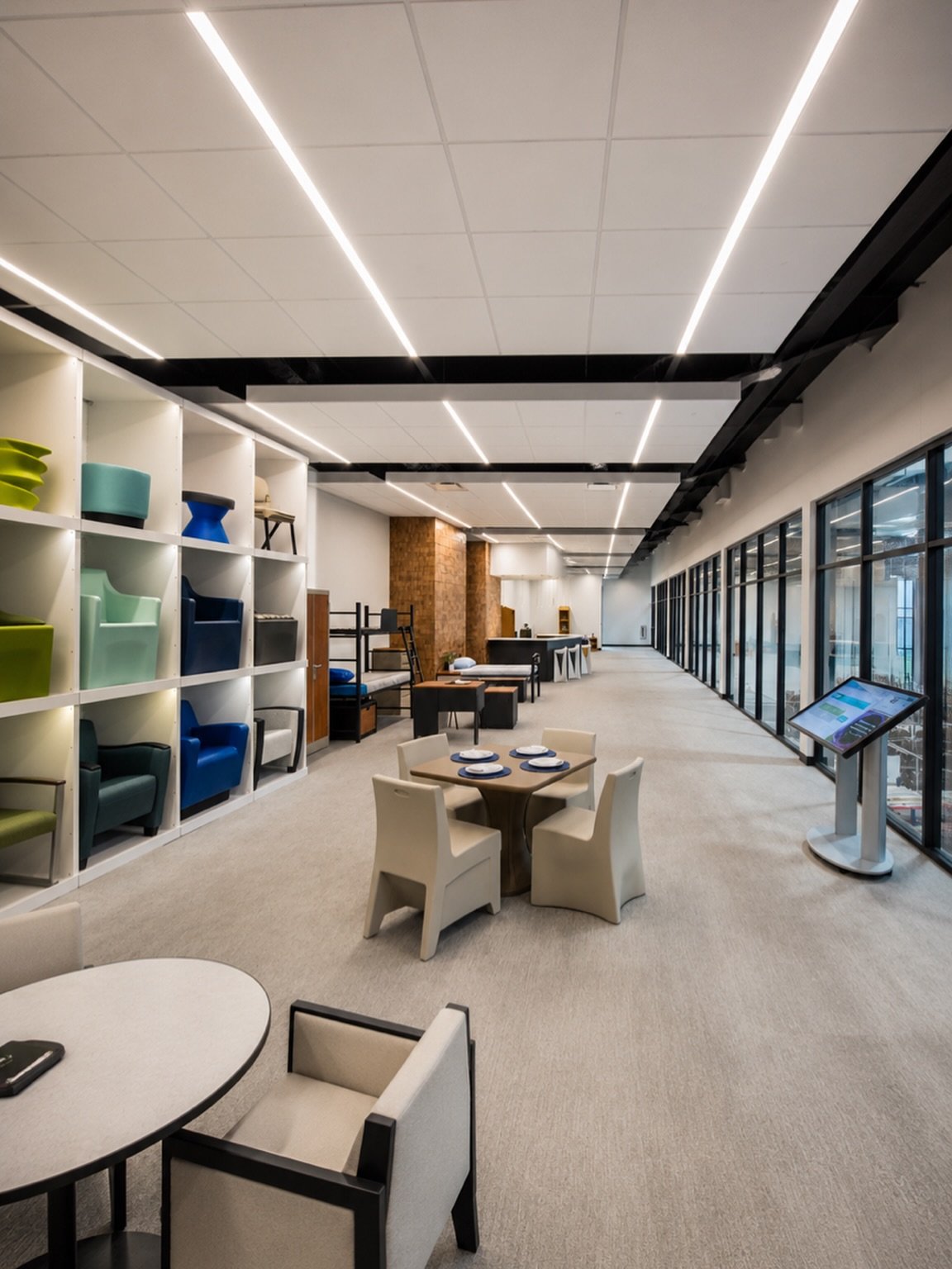✨ Not your typical showroom.

This space was designed to help clients experience furniture, finishes, and workspace solutions in a real-world setting. From custom display millwork and integrated lighting to collaborative seating areas and glass-front