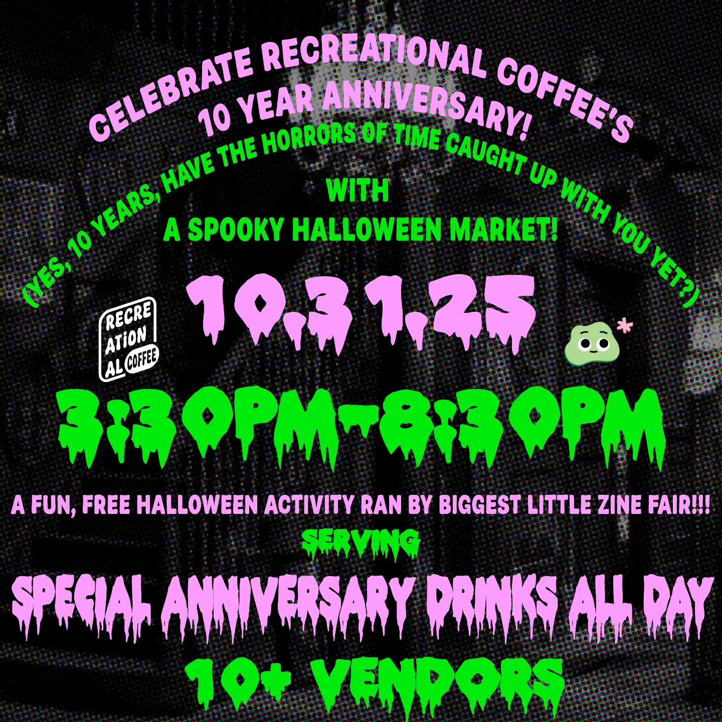 we're SO excited to celebrate this huge milestone with yall, because we couldn't have done it without you 💜💜🖤🖤 
we're having a market in our courtyard with some amazing vendors- and all day we will be slinging special themed drinks for the occasi
