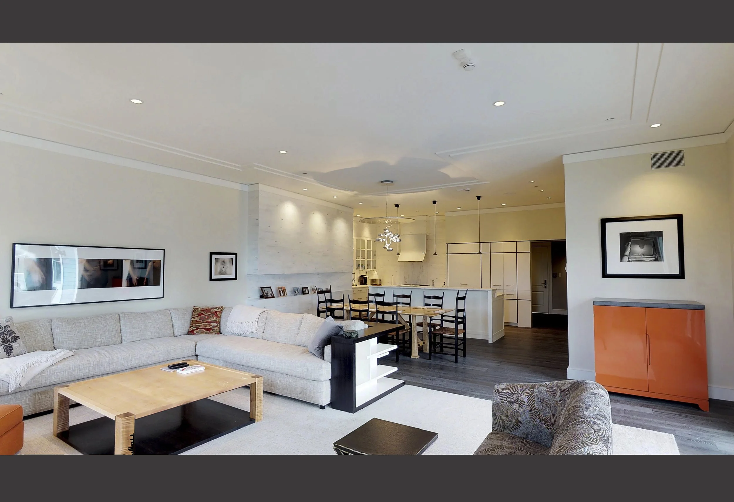 "Mixer" Condominium - Dining Table, Coffee Table, Orange AV Cabinet and L Shape Bookshelf Divider