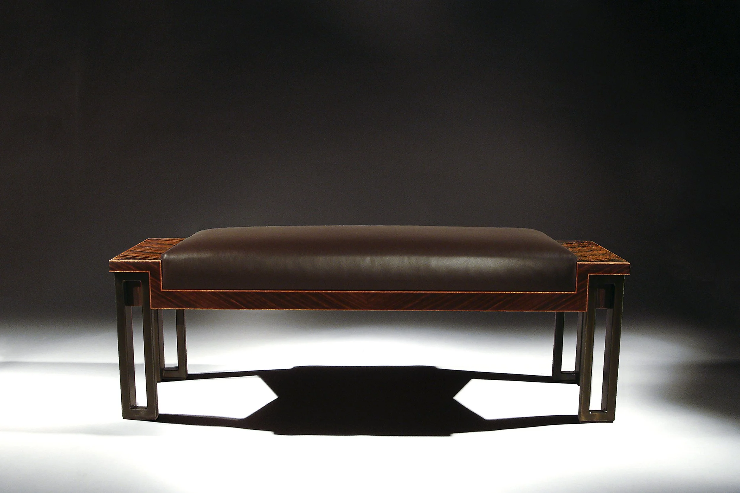 "Salty's"  Bench -  Macassar Ebony Veneer, Satin Wood &amp; Gun Blued Steel