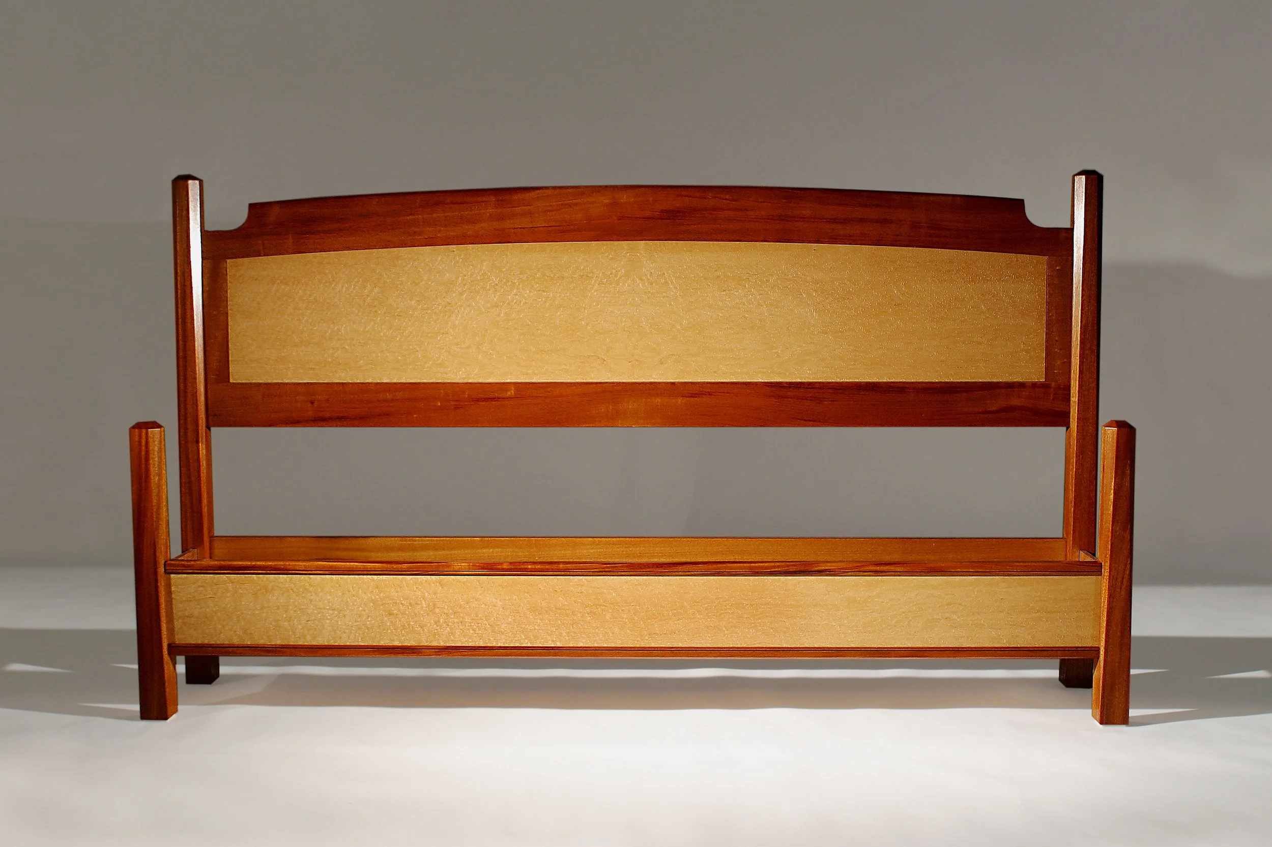 "Gilbert" Head &amp; Footboard - Birdseye Maple Veneer &amp; African Mahogany 