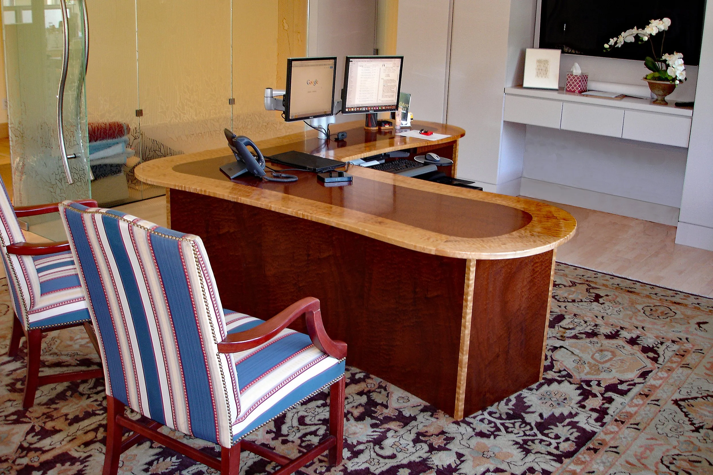 "Iredale" Desk -  Sapele Pommele Veneer &amp; Quilted Maple