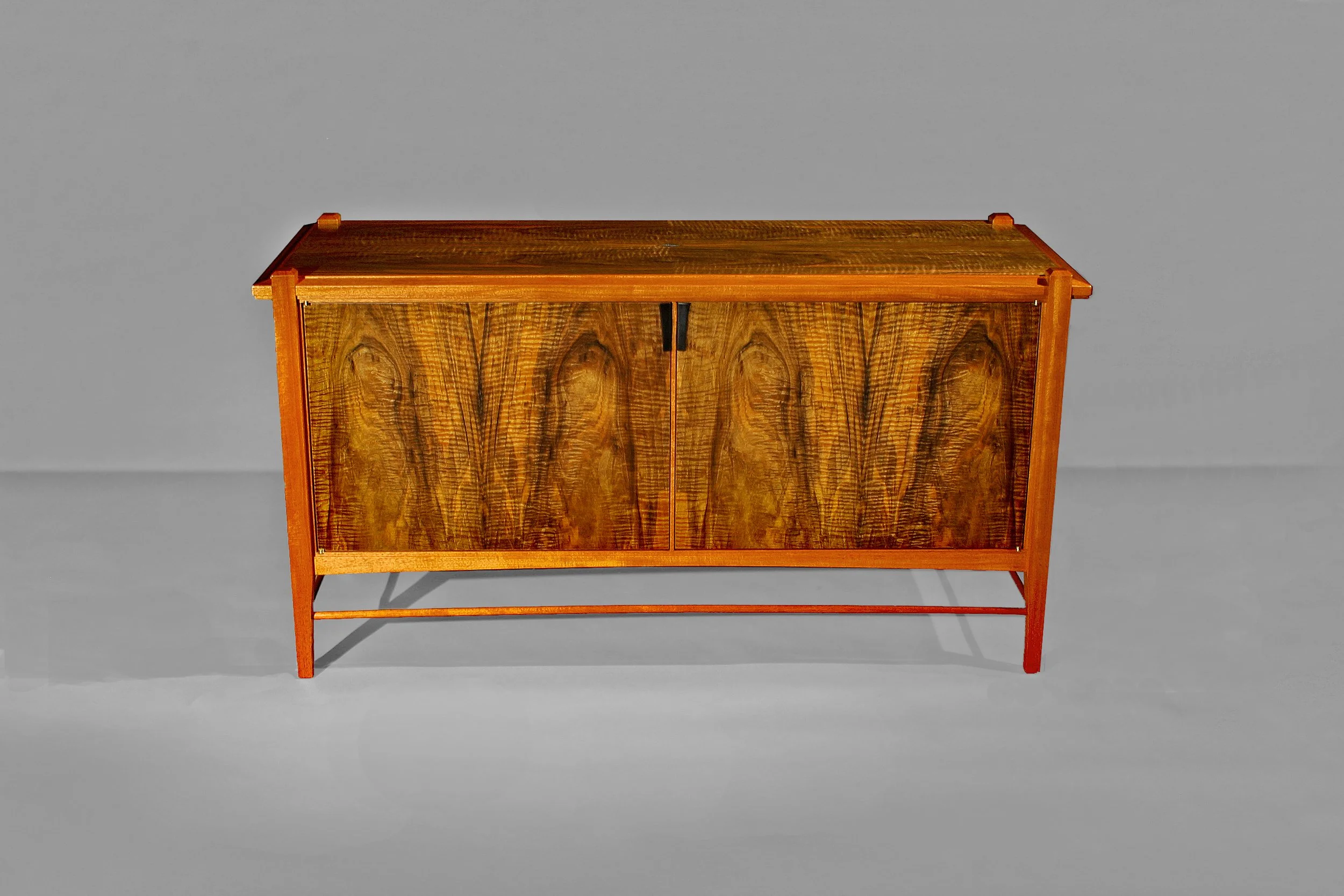 "Media Veneerité" Audiophile Cabinet- French Walnut Veneer, Mahogany  &amp; Ebony Pulls 