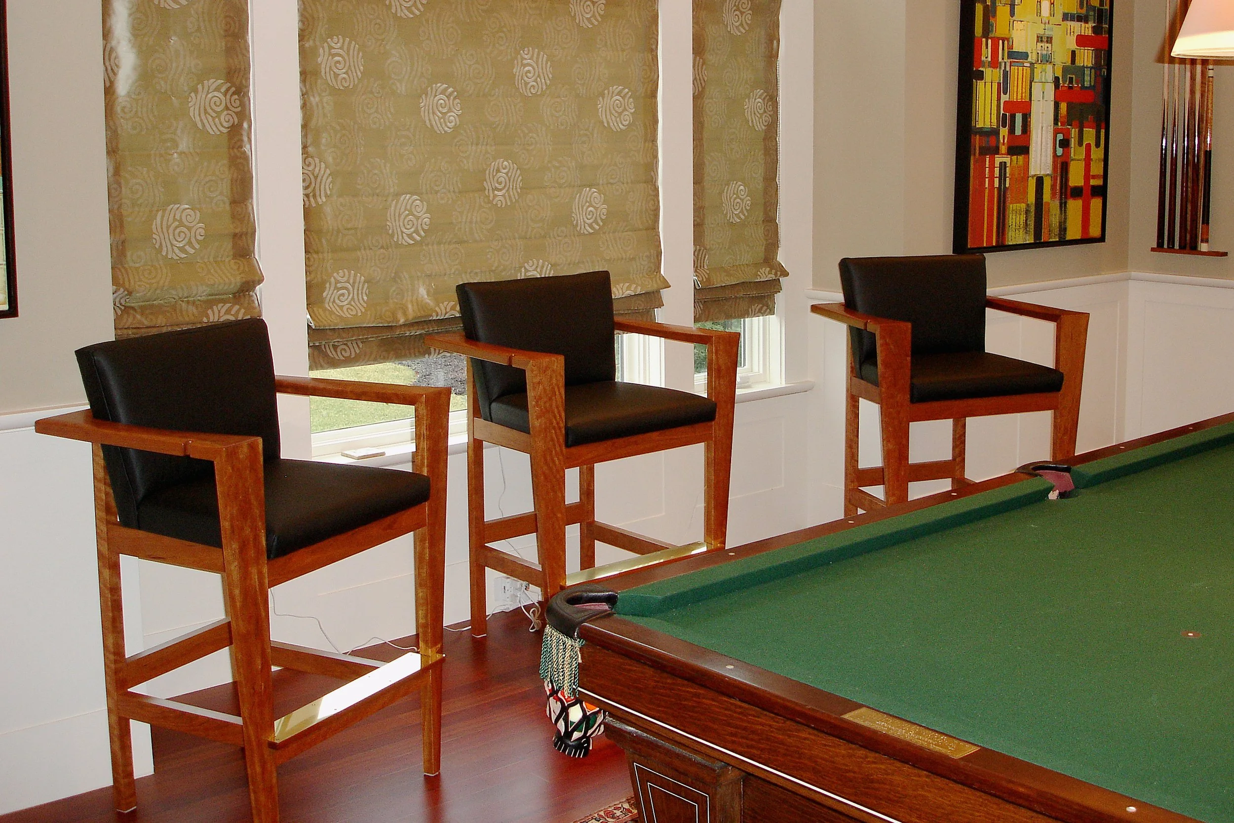 "Billiards Room" Observation Chairs - Cherry, Leather &amp; Brass 
