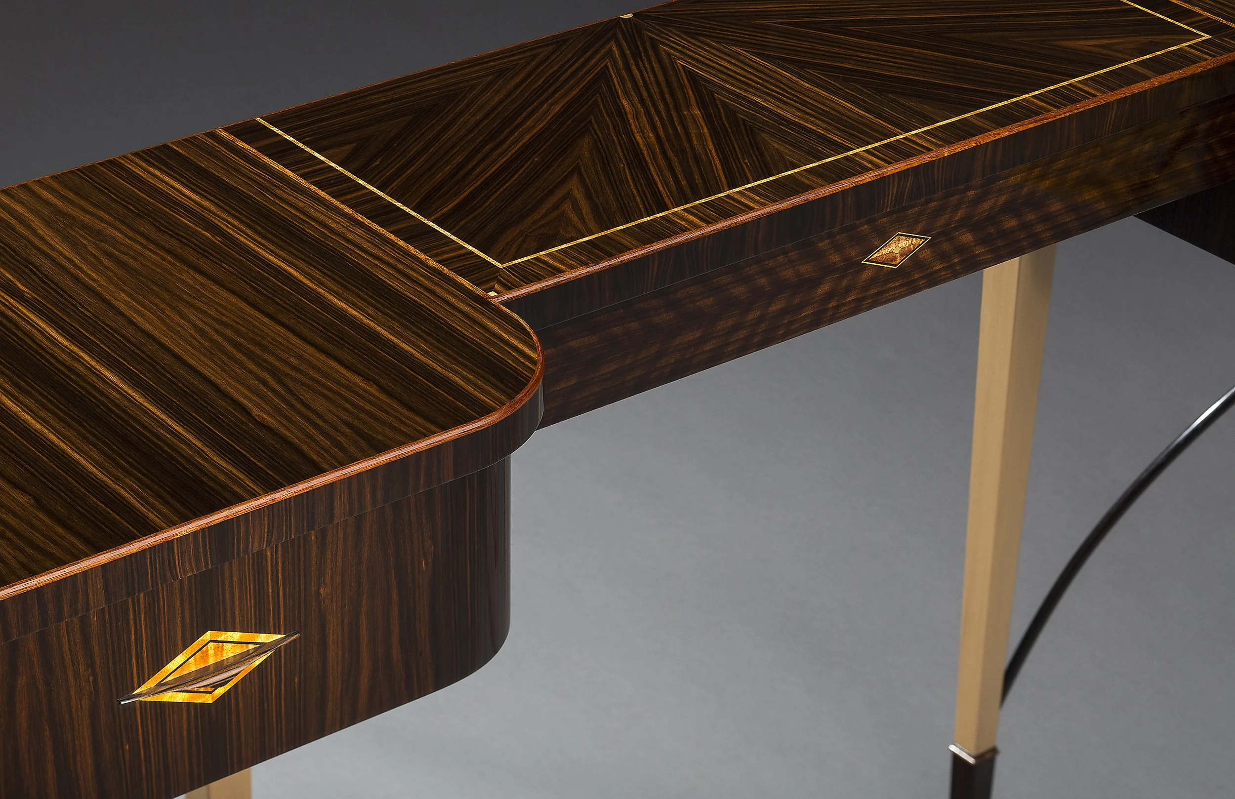 "Deco" Sideboard Detail ( Satinwood Inlays with Ebony Pulls)
