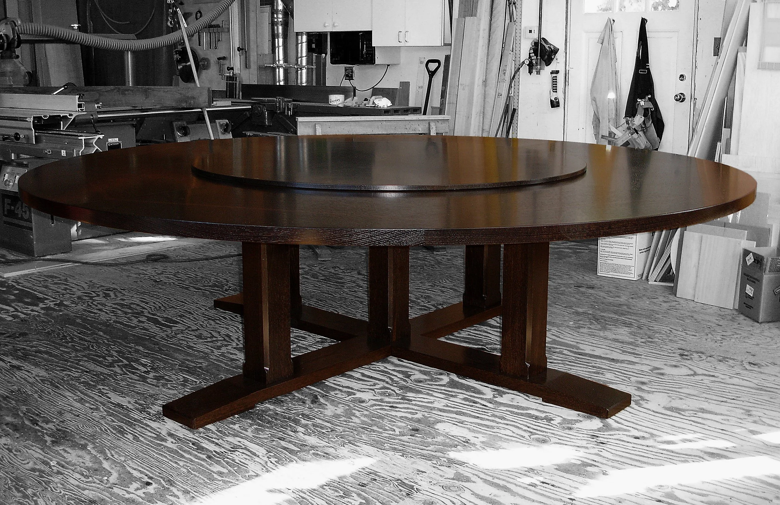 9 ft. Diameter Dining Table with Lazy Susan Center - Ebonized Oak