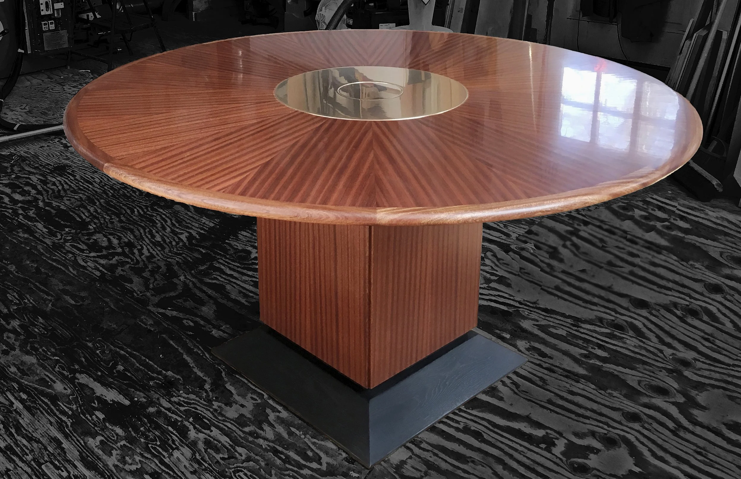 "Davis" Conference Table - Sapele Veneer, Mahogany,  Ebonized Walnut &amp; Bronze