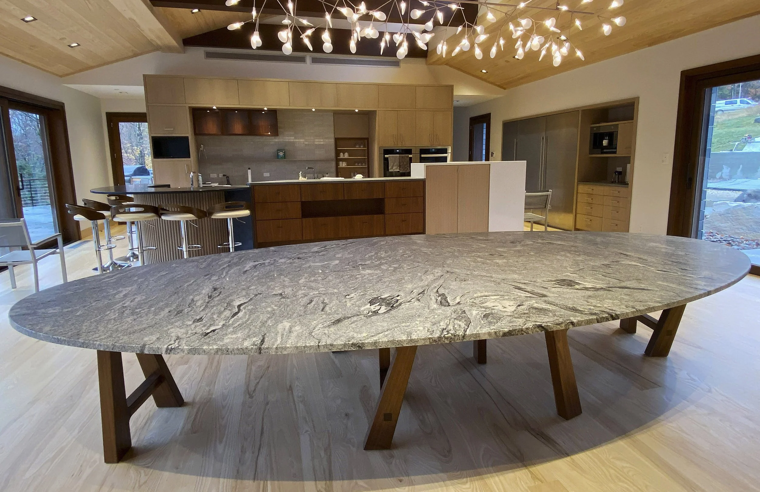 "Martin" Granite Top Dining Table - Walnut Legs