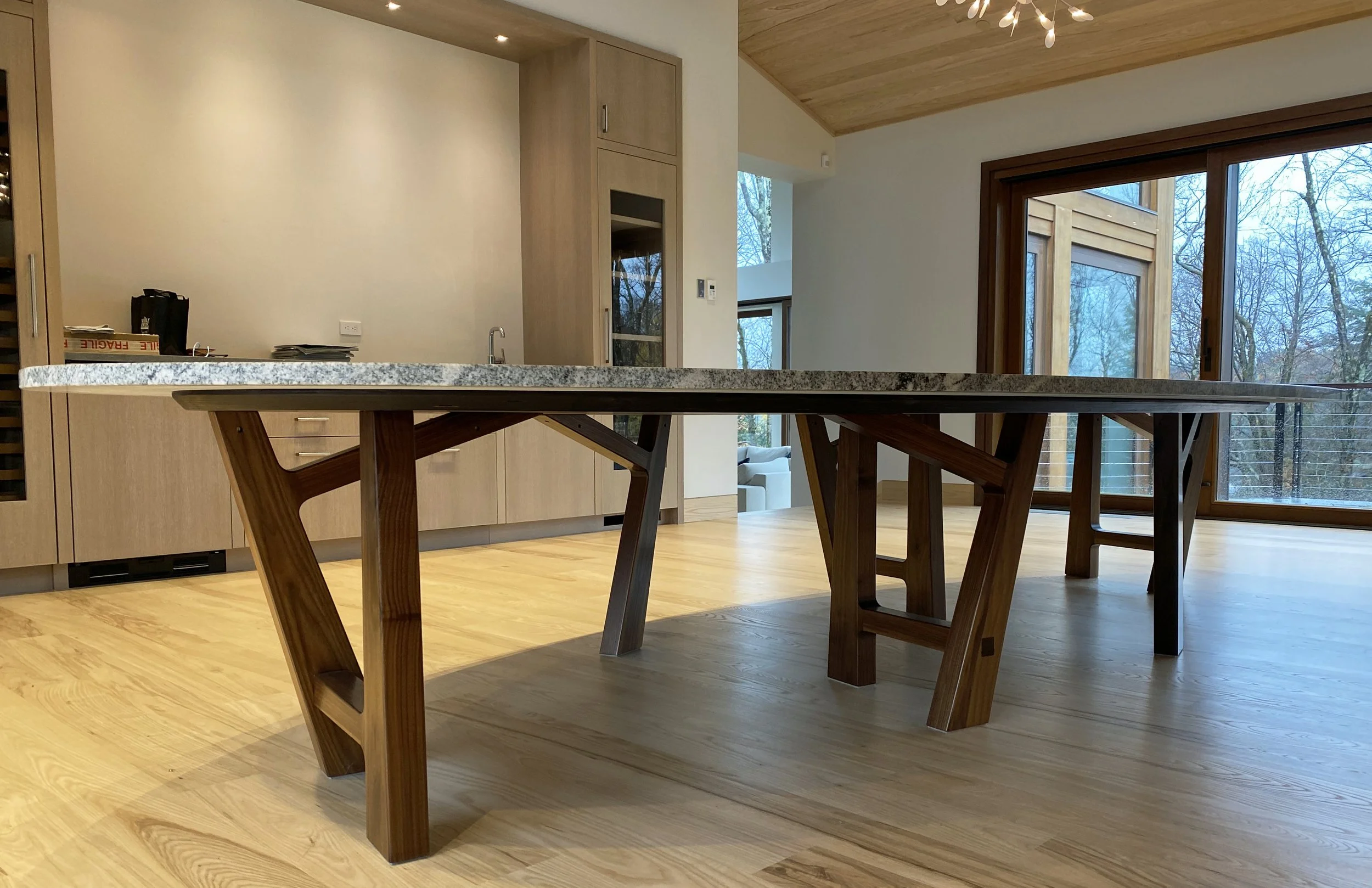 "Martin" Granite Top Dining Table - Walnut  Legs View