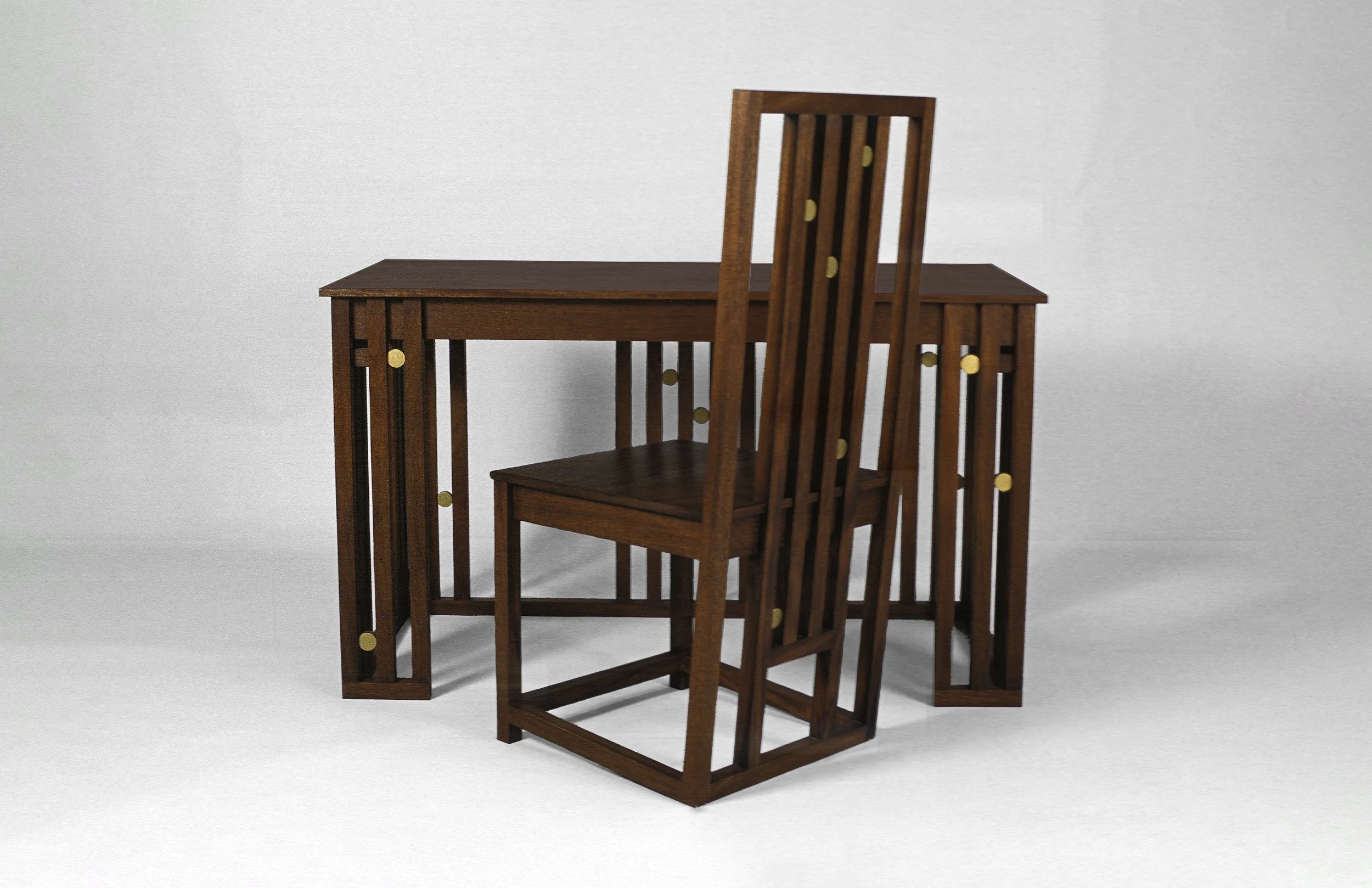 "Lloyd" Desk with Pencil Drawer and Chair - Mahogany &amp; Gold Gilded  Discs