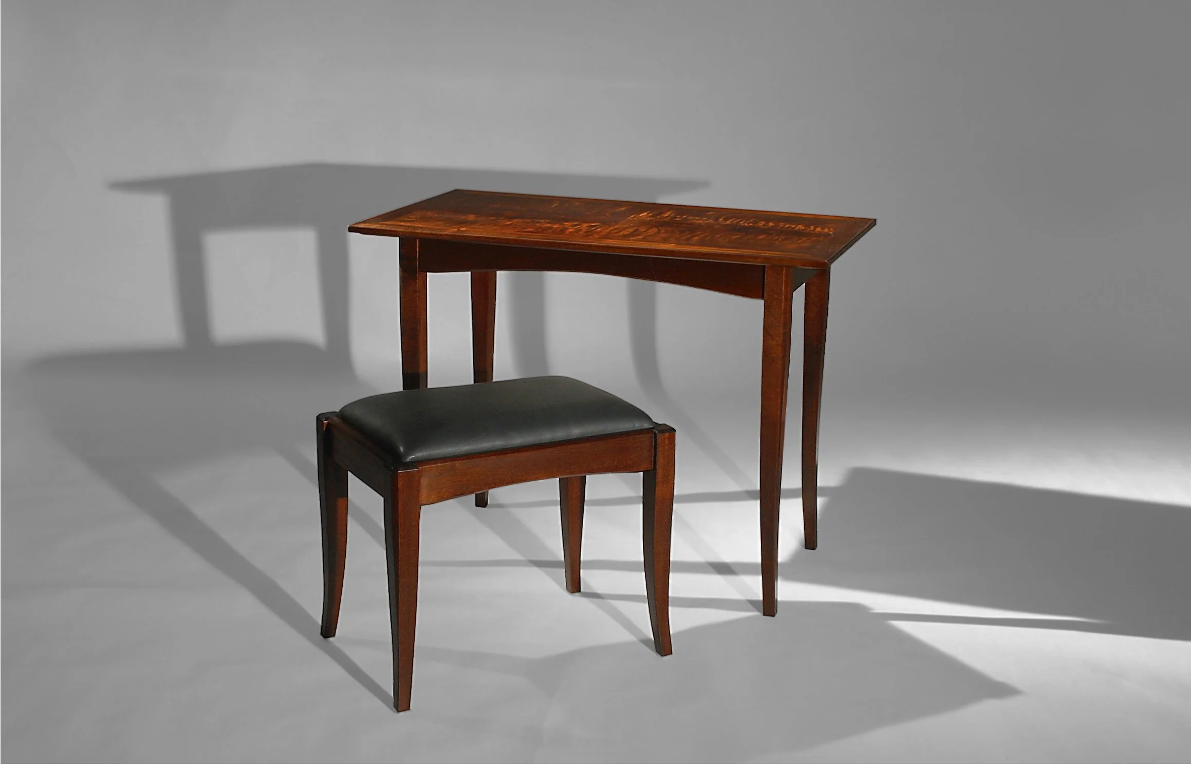 "Jo's Stockbridge" Desk with Pencil Drawer and Bench - Walnut Crotch Veneer &amp; Walnut