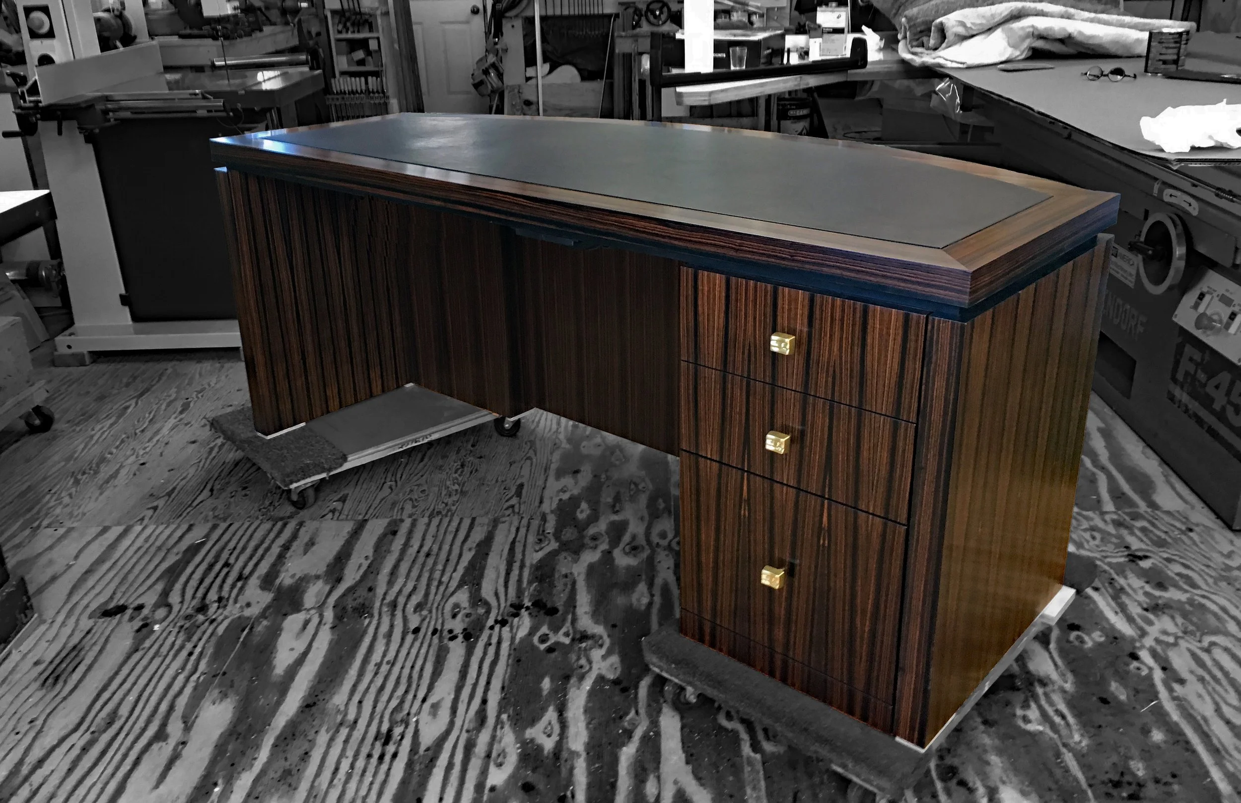 "Davis" Desk- Macassar Ebony Veneer with Leather Writing Surface