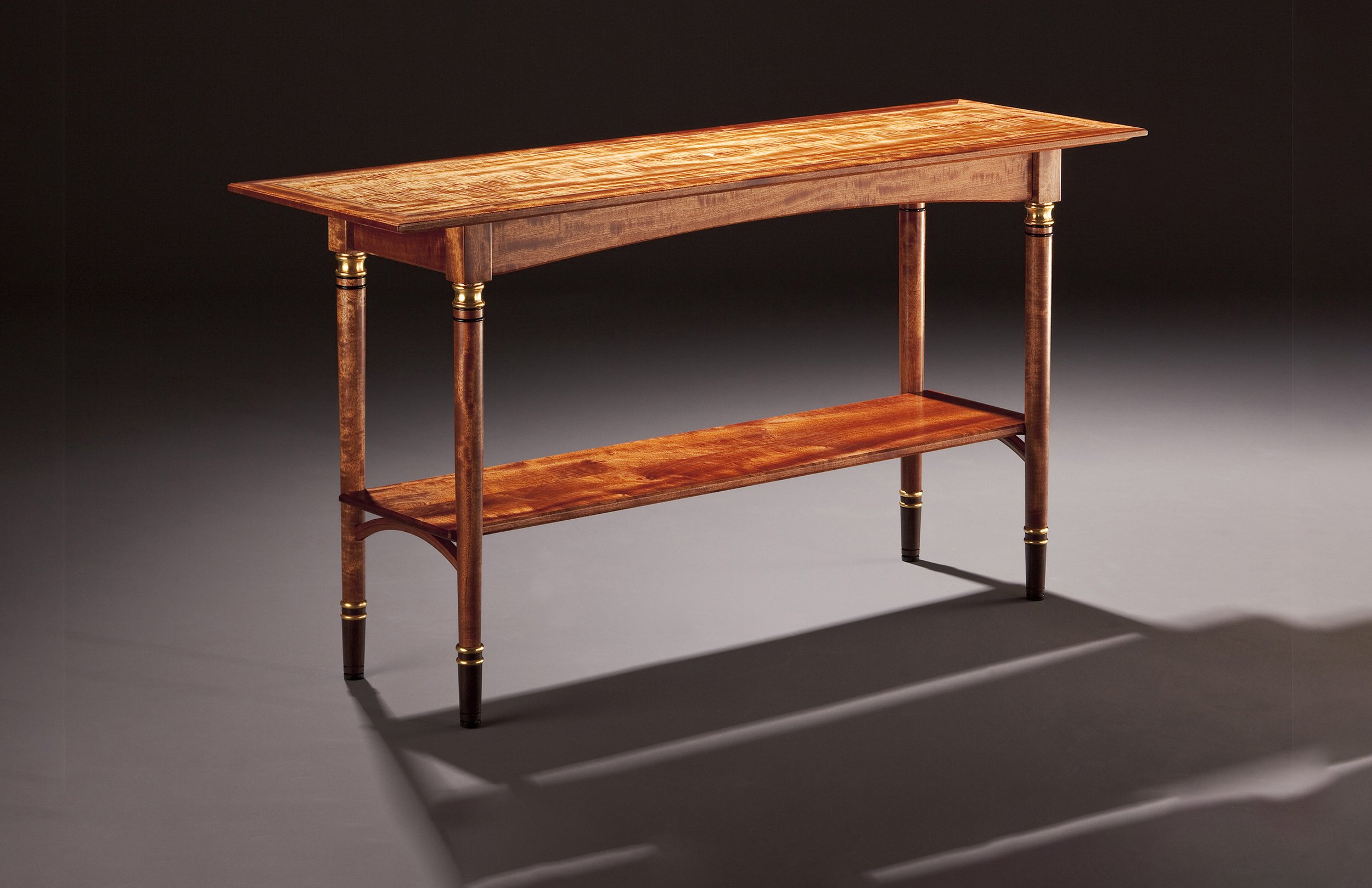 "Koa Gold" Console Table - Koa Veneer, Figured Mahogany, Ebony &amp; Gold Leaf