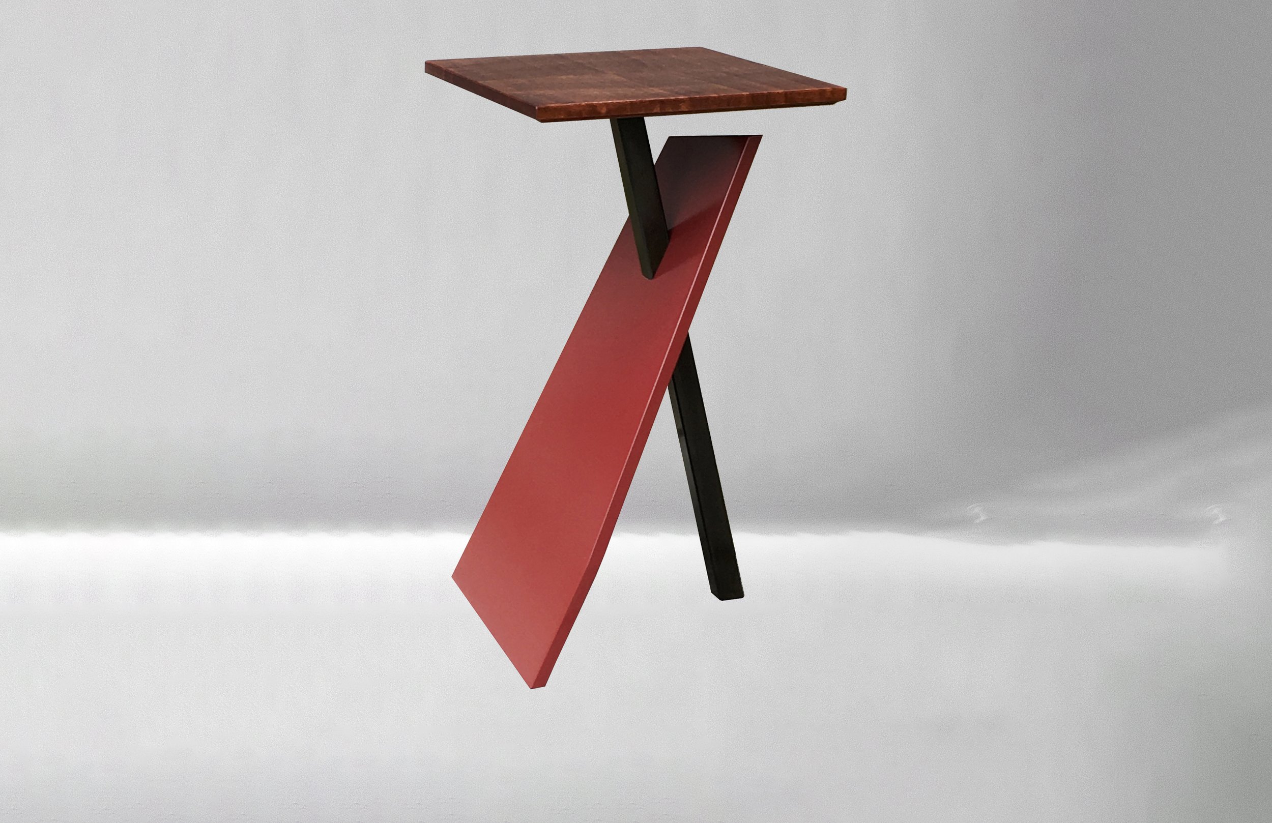 "JG's" Side Table- Sapele Pommele, Lacquered MDF &amp; Gun Blued Steel
