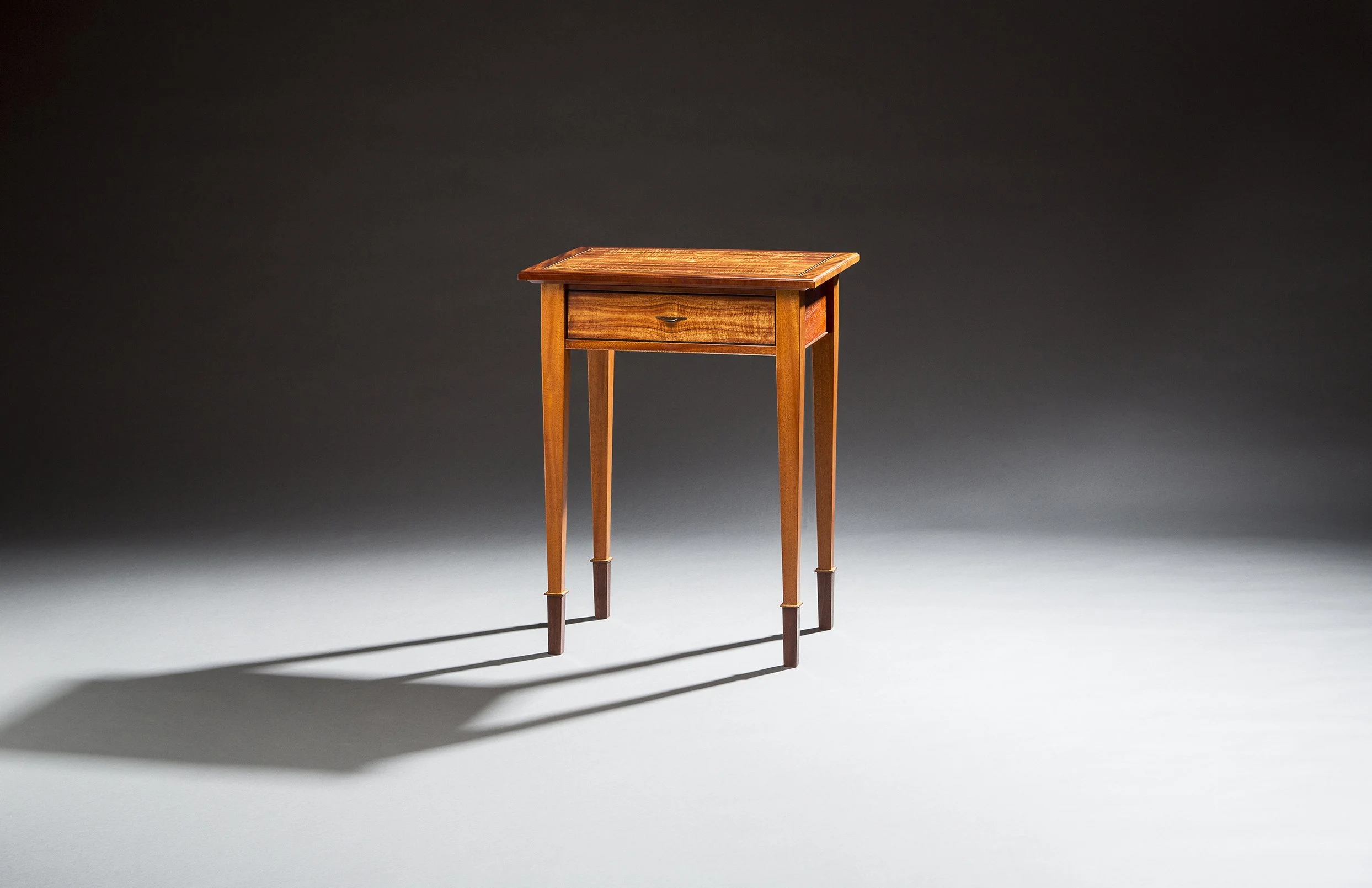 "Surf The Koa Wave" Side Table - Koa Veneer, Figured Mahogany, Ebony &amp; Walnut