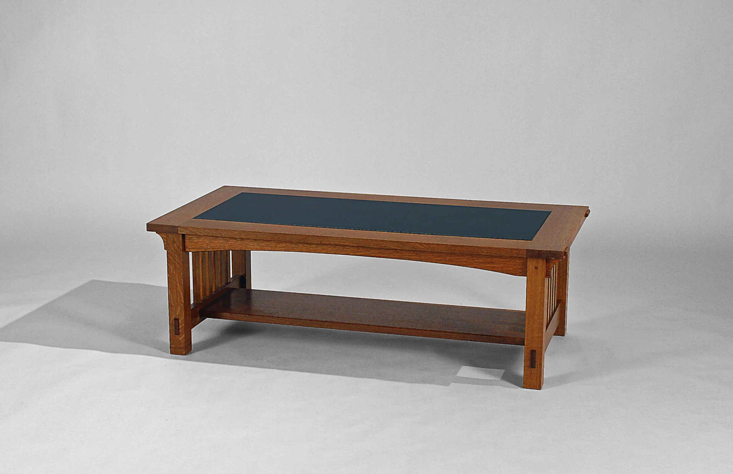 "Arts &amp; Crafts"  Coffee Table - Dye Dark Green Maple Burl Veneer &amp;  Fumed White Oak