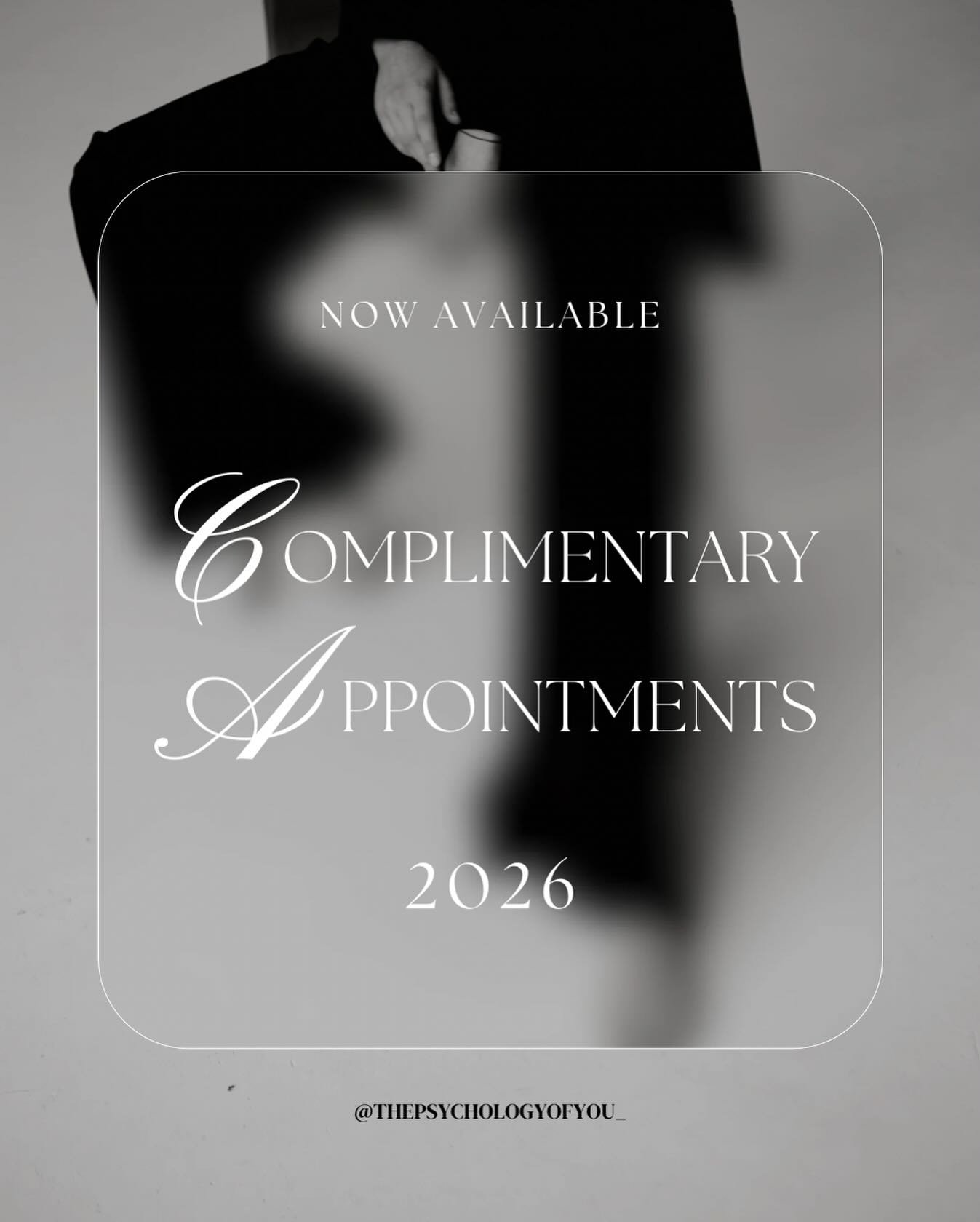 Now available ✨

Complimentary initial appointments for 2026. A warm &amp; gentle space to explore, reflect, and begin.

📩 Enquiries via DM or link in bio
&mdash;
@thepsychologyofyou_

#ThePsychologyOfYou #CounsellingPsychology #ComplimentaryConsult