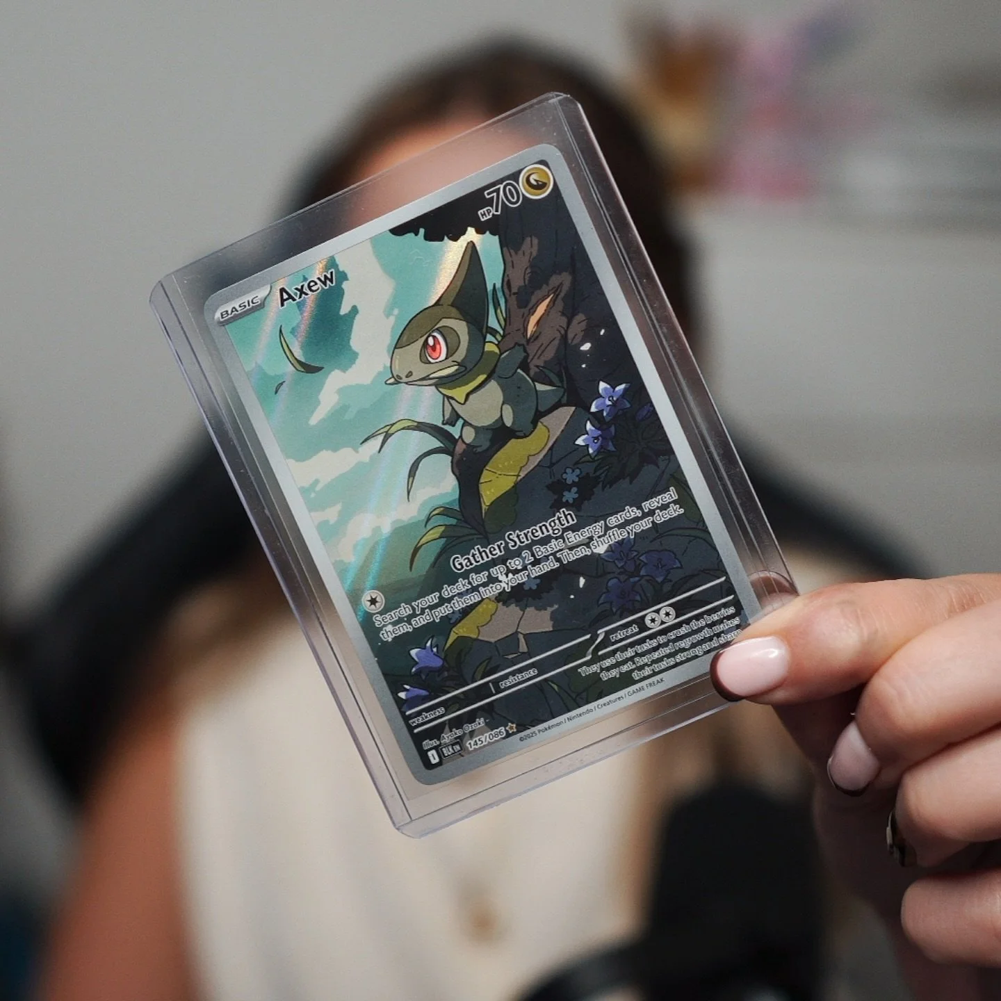 Pulled this Axew recently (with the help of Molly) ✨

The green tones have my heart 💚

#pokemon #pokemontcgcommunity #pok&eacute;moncards #pokemoncollectors