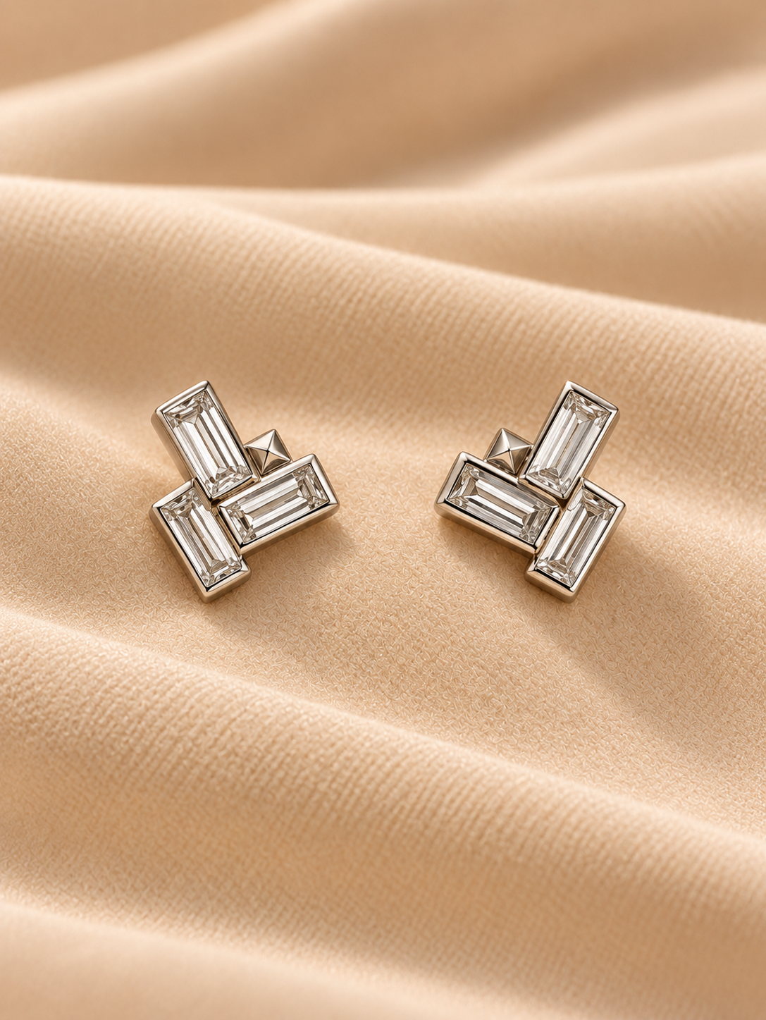 18K "Stacked Baguette" Diamond Earrings