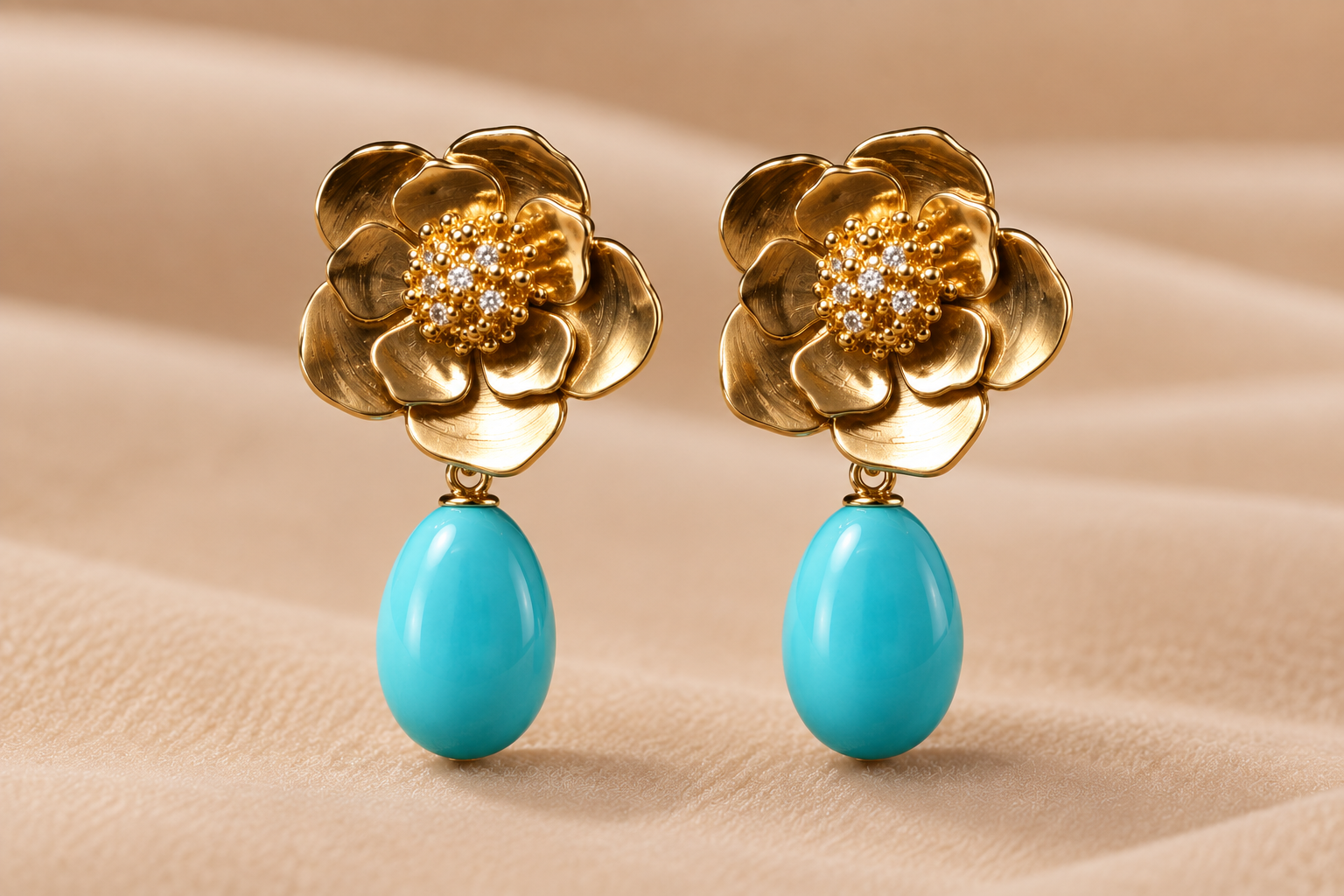 14K "Anemone" Earrings with Turquoise Drops