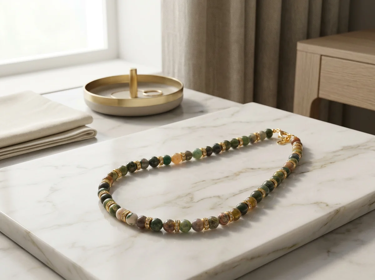 Renata Jewelry Set in Natural Green Agate Gemstone