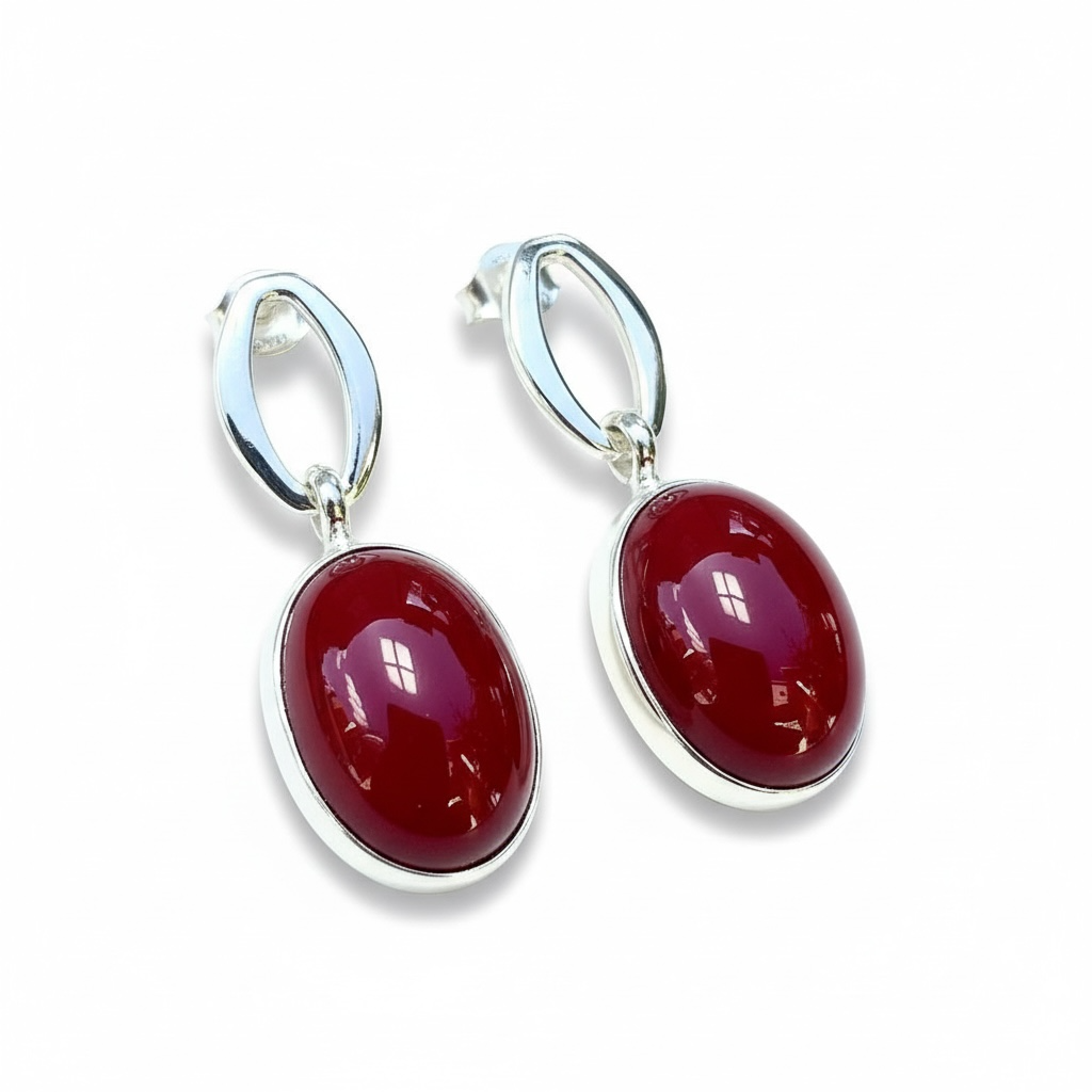 Caroline Red Agate Earrings in Sterling Silver