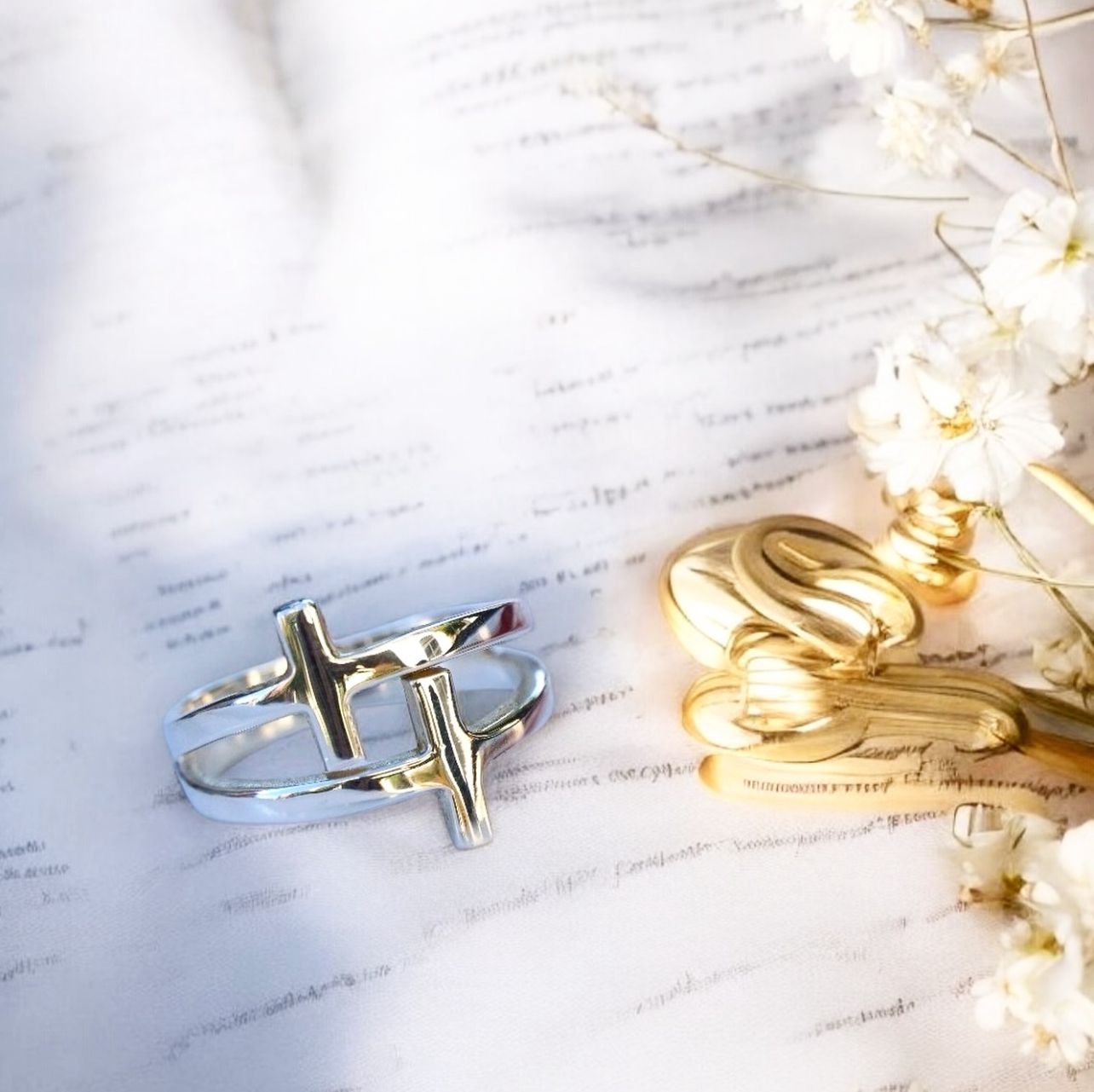 Double Cross Ring in Sterling Silver
